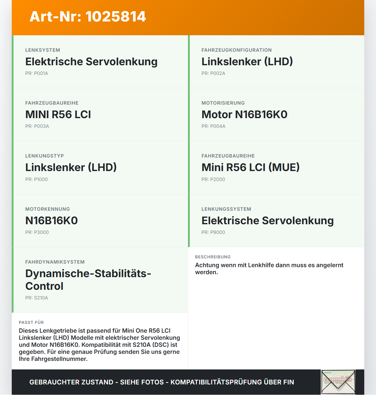 Mini One R56 LCI 13-16 Lenkgetriebe Servolenkung Elektrisch Lenkhilfe Mini One R56 LCI 13-16 24.09.2012 F800001441D... Vorschau 3