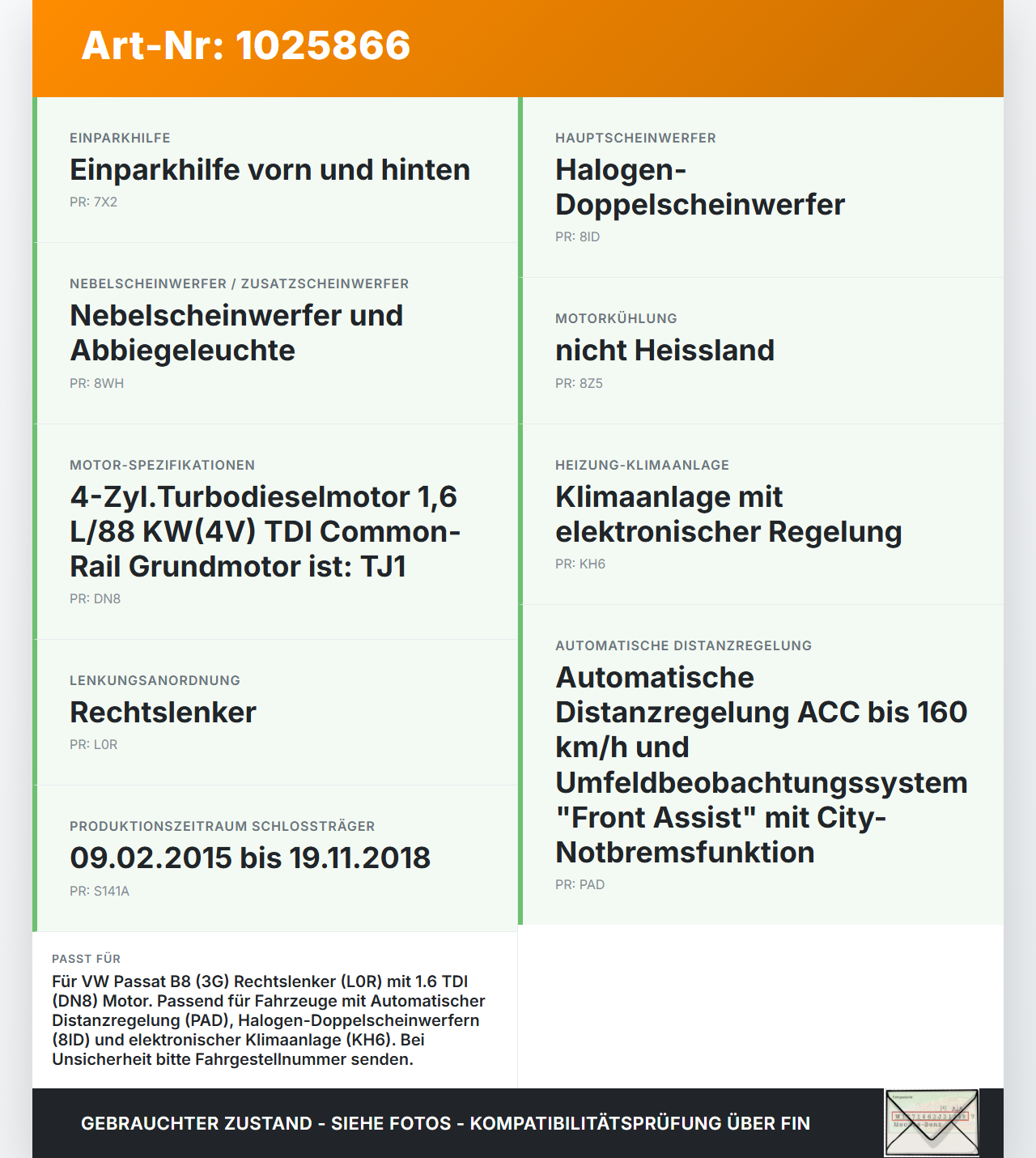 VW Passat B8 3G 14-19 TDI 1,6 88KW Schlossträger Frontmaske Träger VW Passat B8 3G 14-19 20.07.2015 3G0805588L gebraucht Vorschau 3