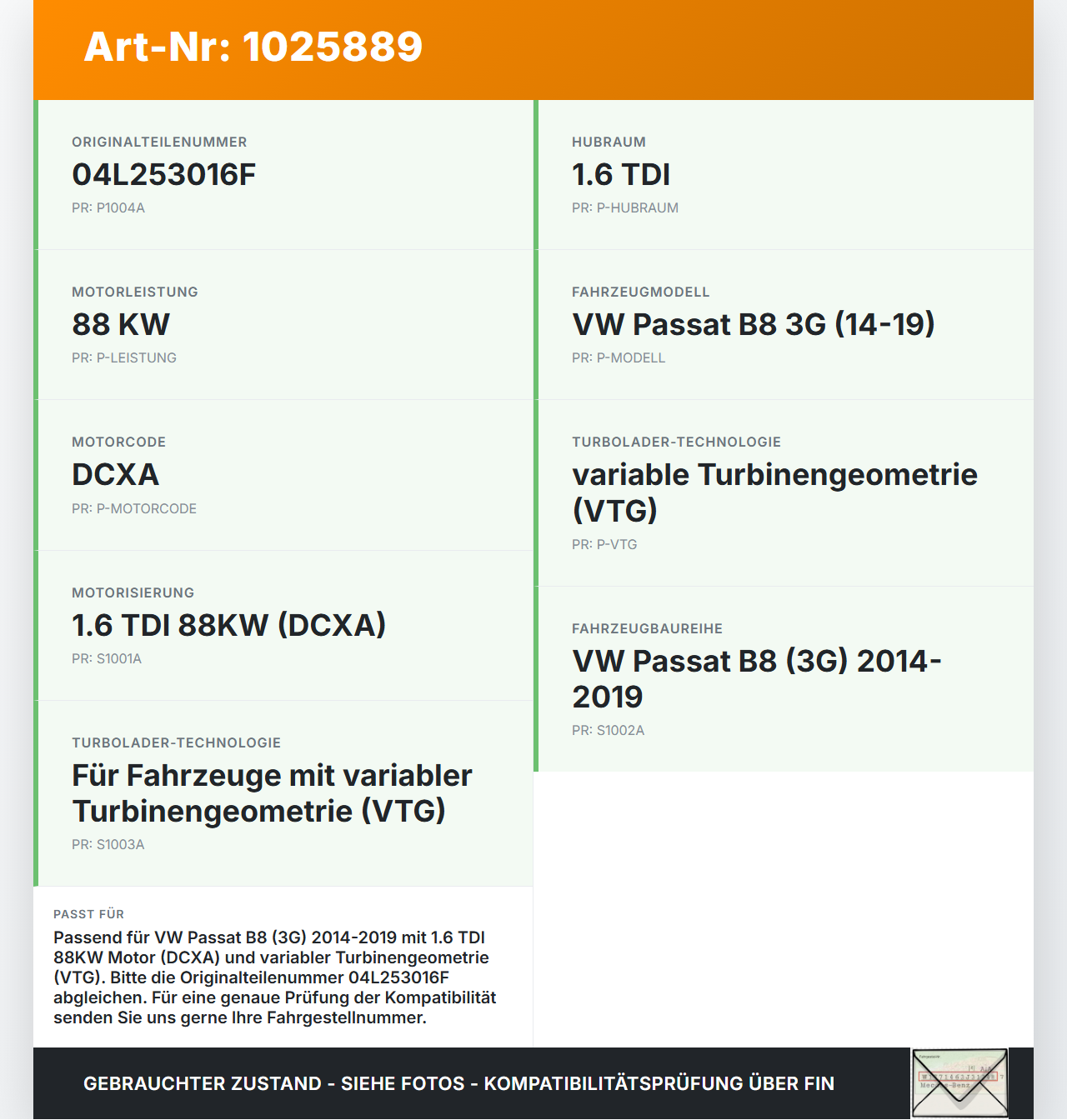 VW Passat B8 3G 14-19 TDI 1,6 88KW DCXA Turbolader Turbo Abgasturbolader VW Passat B8 3G 14-19 20.07.2015... Vorschau 3