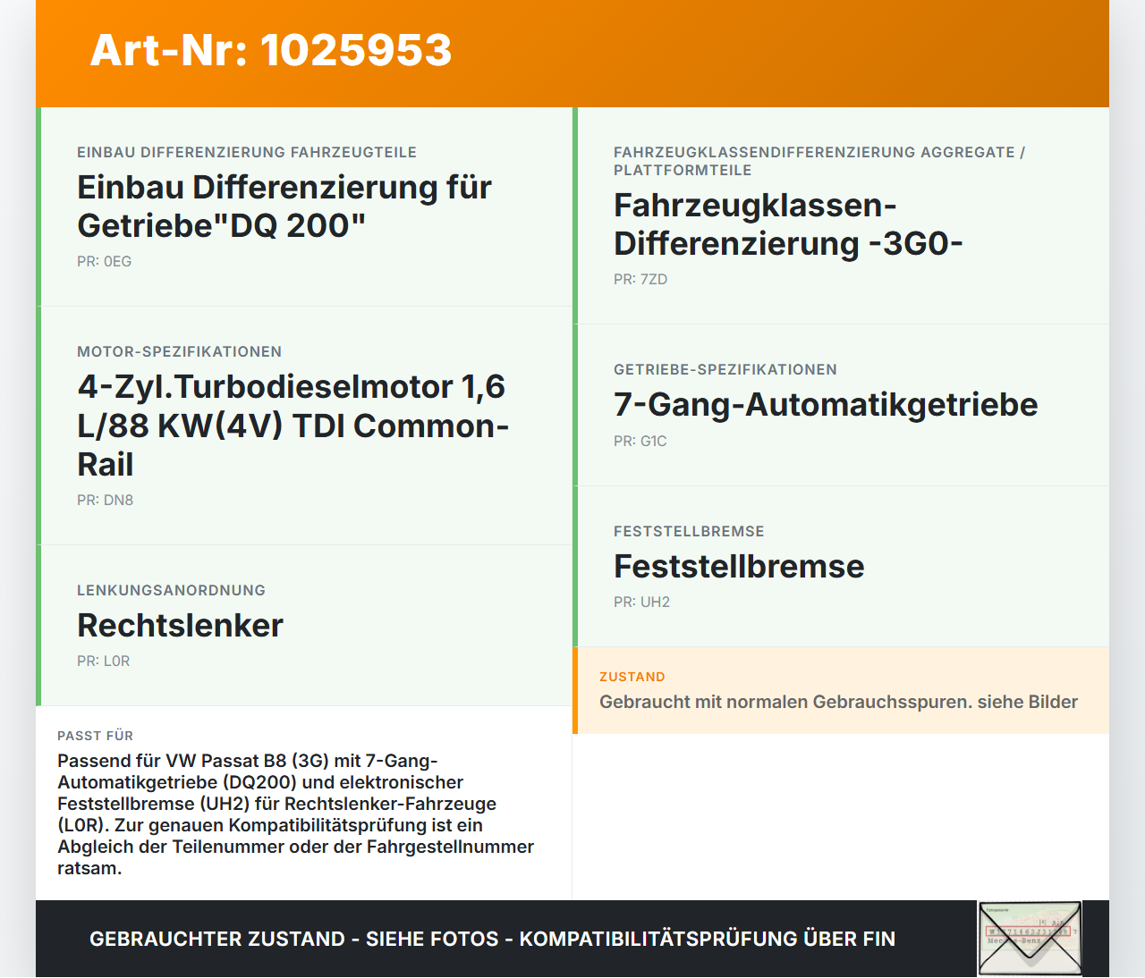 VW Passat B8 3G 14-19 TDI 1,6 88KW Seitenabdeckung Betätigung für Parksperre Handbremsaktuator Automatikgetriebe VW... Vorschau 3