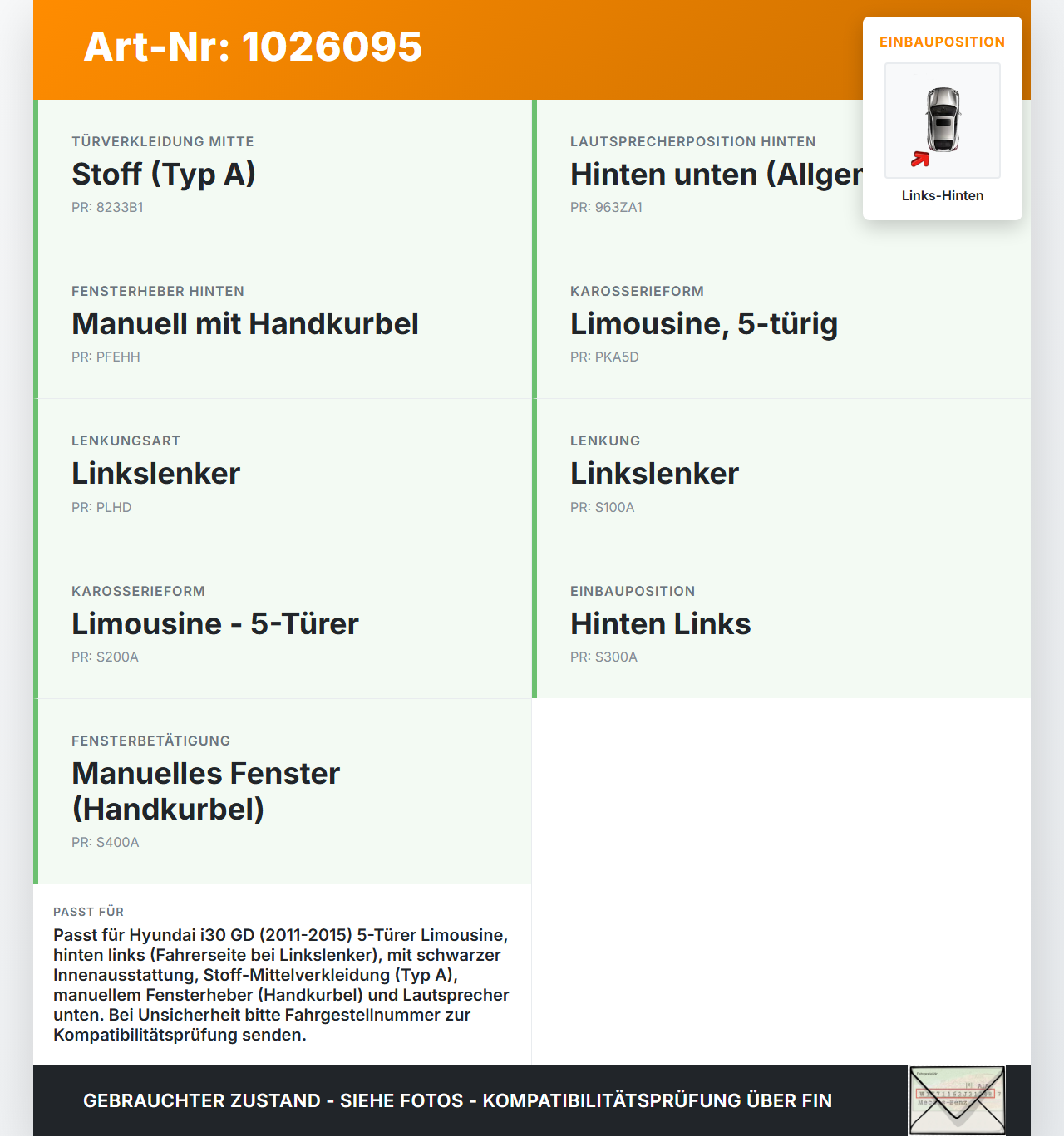 Hyundai I30 GD 11-15 5T Türverkleidung Türpappe Links Hinten Hyundai I30 GD 11-15 20.10.2014 83301A6020RZS... Vorschau 3