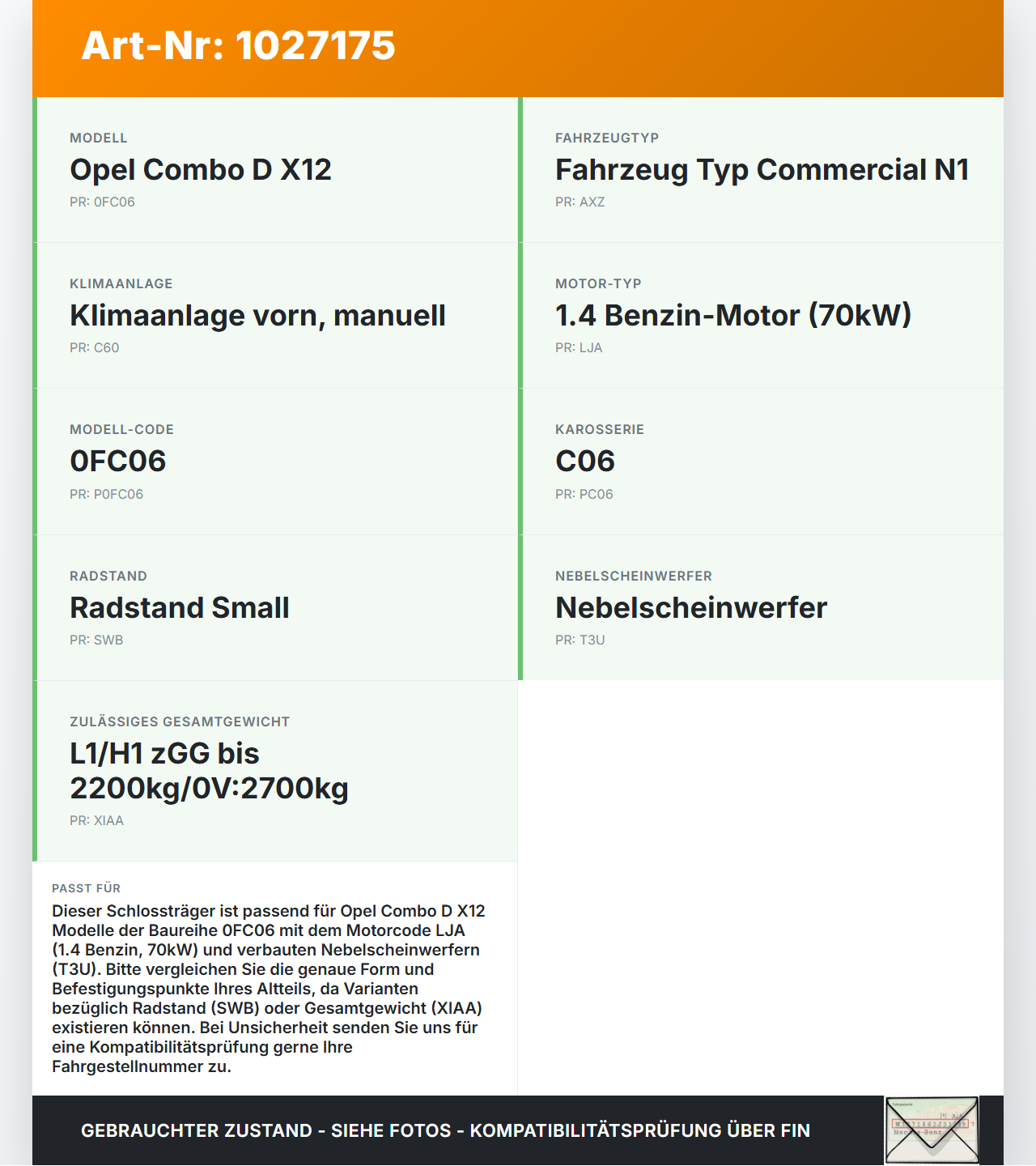 Opel Combo D X12 11-18 1,4 70KW Schlossträger Frontmaske Träger Opel Combo D X12 11-18 09.04.2018 95509375 2220480... Vorschau 3
