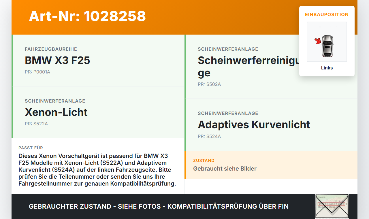 BMW X3 F25 10-14 Xenon Vorschaltgerät Steuergerät Links BMW X3 F25 10-14 30.03.2011 7255724 130732926301, 7356250... Vorschau 3