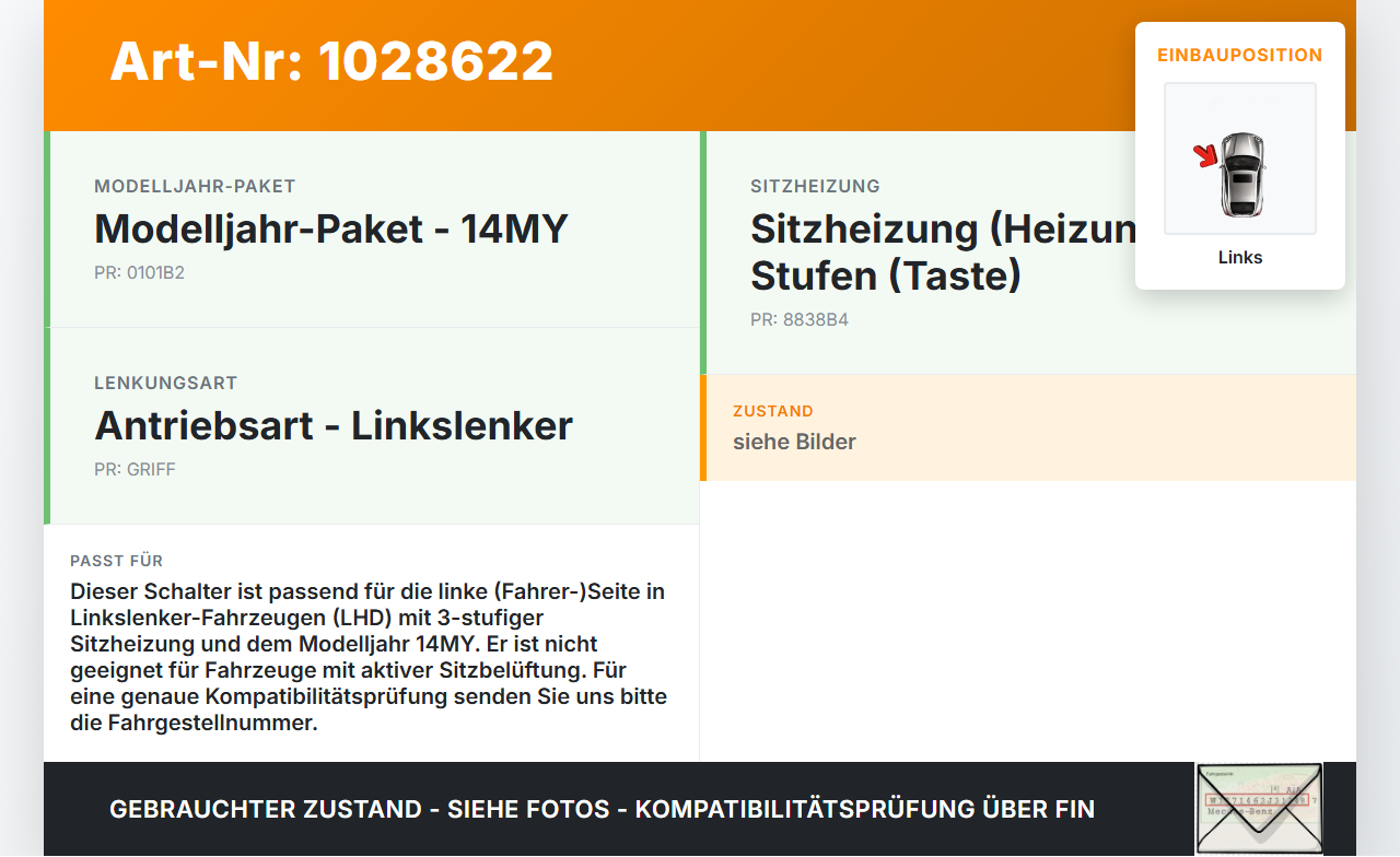 Hyundai I40 CW 11-15 Schalter Regler für Sitzheizung Links Hyundai I40 CW 11-15 11.12.2014 93730-3Z060 39R1CB-1000... Vorschau 3