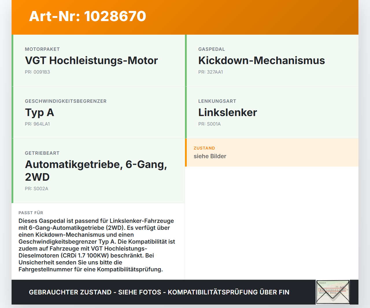 Hyundai I40 CW 11-15 CRDi 1,7 100KW Gaswertgeber Gaspedal Hyundai I40 CW 11-15 11.12.2014 JHM0115C-3Z000 gebraucht Vorschau 3