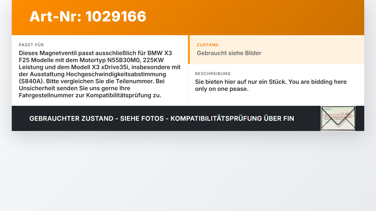 BMW X3 F25 10-14 3,0 225KW Magnetventil 1 BMW X3 F25 10-14 30.03.2011 7584628 7.00887.12 11.74-7584628-04, 7601058... Vorschau 3