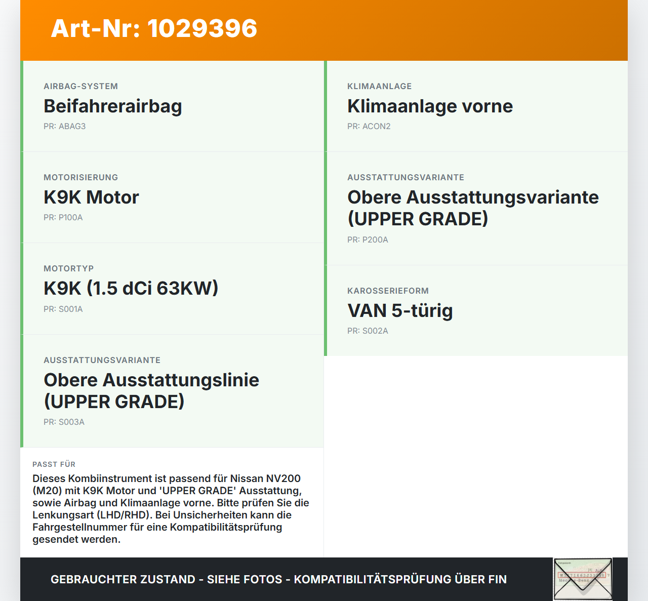Nissan NV200 09-21 dCi 1,5 63KW Kombiinstrument Tacho Tachometer Instrumententafel Nissan NV200 09-21 01.08.2010... Vorschau 3
