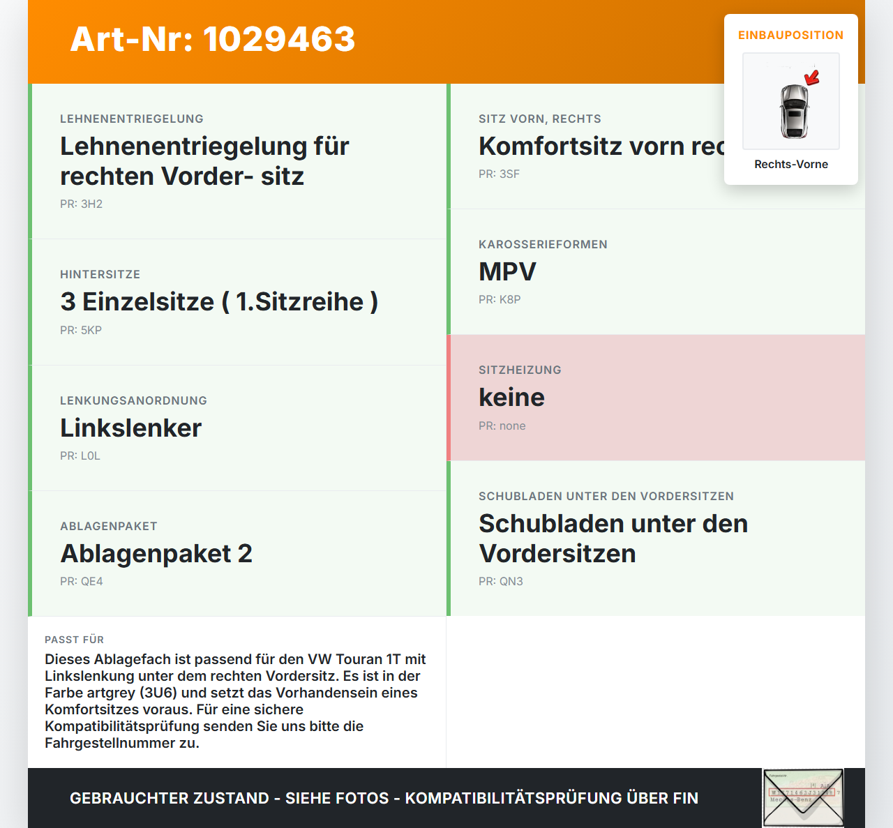 VW Touran 1T 03-06 TDI 1,9 77KW Unter Ablagefach Unterbaufach Fach Sitz Rechts Vorne VW Touran 1T 03-06 16.04.2009... Vorschau 3