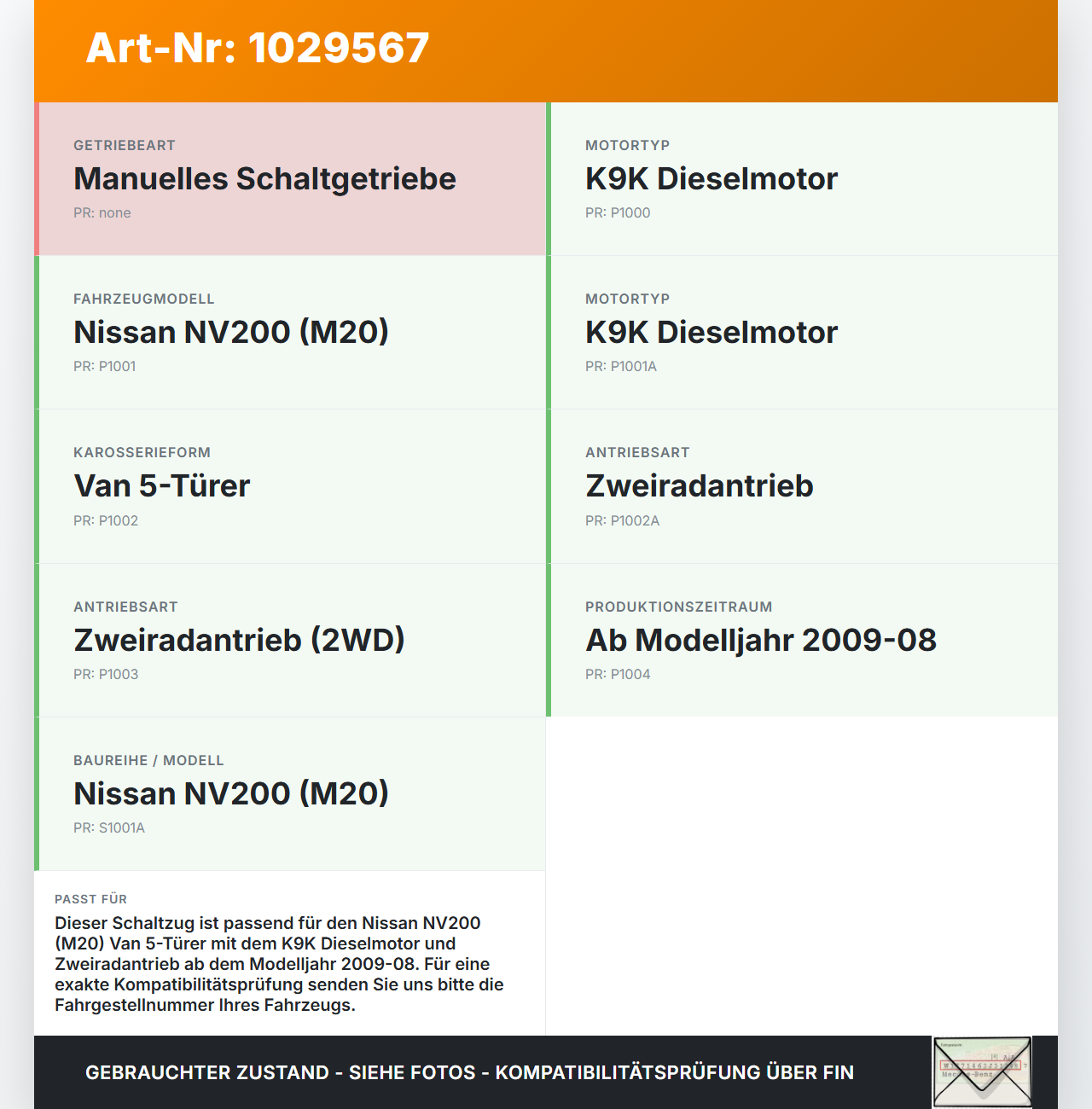 Nissan NV200 09-21 dCi 1,5 63KW Schaltzug Schaltseilzug Schaltseil Nissan NV200 09-21 01.08.2010 34413JX30A... Vorschau 3