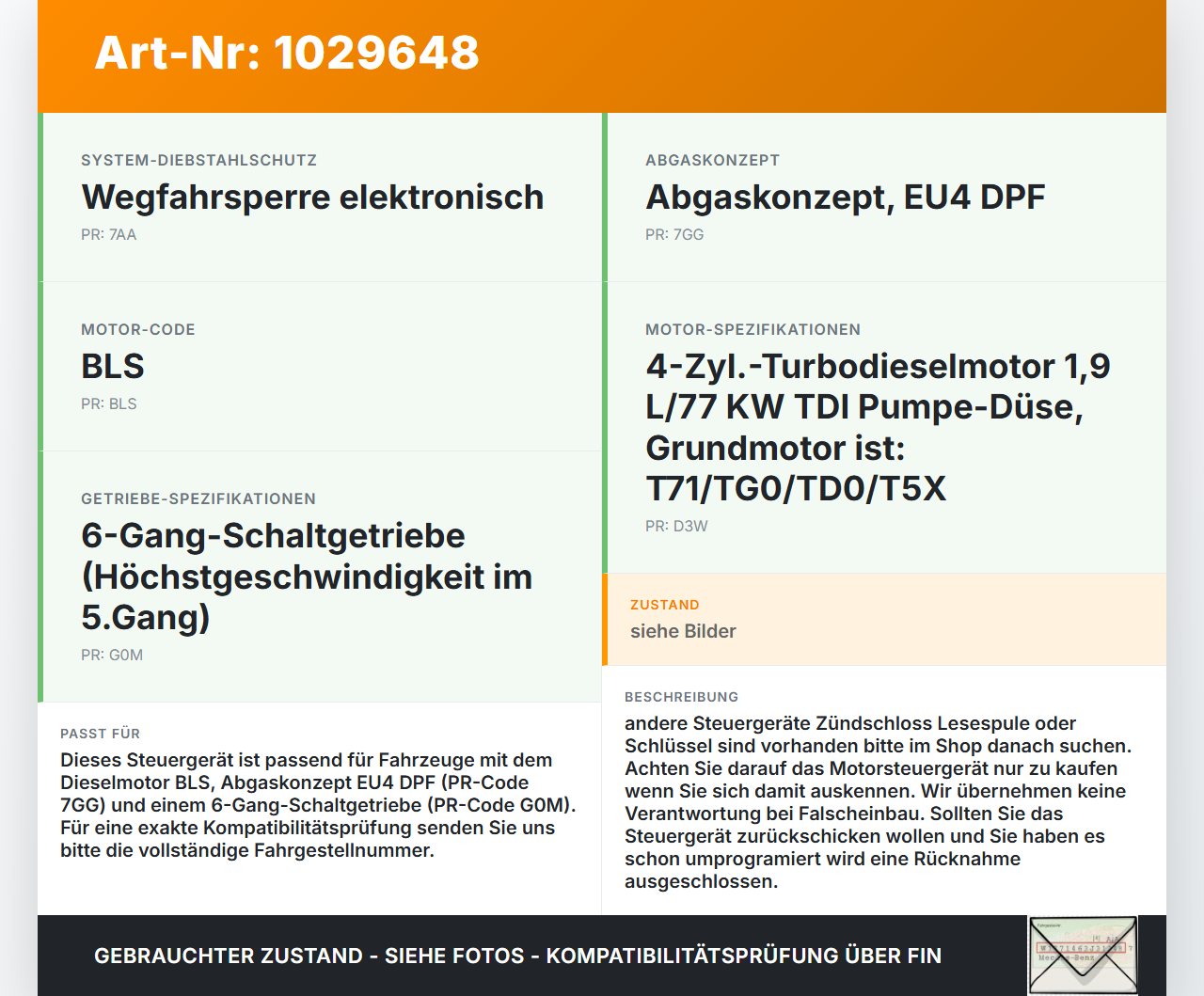 VW Touran 1T 03-06 TDI 1,9 77KW Motor Steuergerät ECU Motorsteuergerät VW Touran 1T 03-06 16.04.2009 03G906056... Vorschau 3