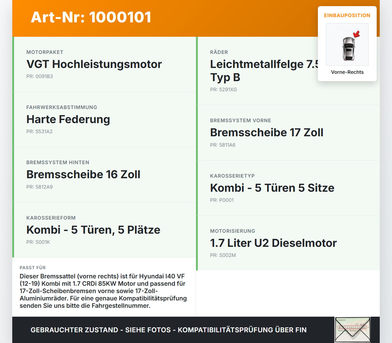 Hyundai I40 VF 12-19 CRDi 1,7 85KW Bremssattel Bremszange Vorne Rechts Hyundai I40 VF 12-19 09.07.2014 58130-3Z700... Vorschau 3