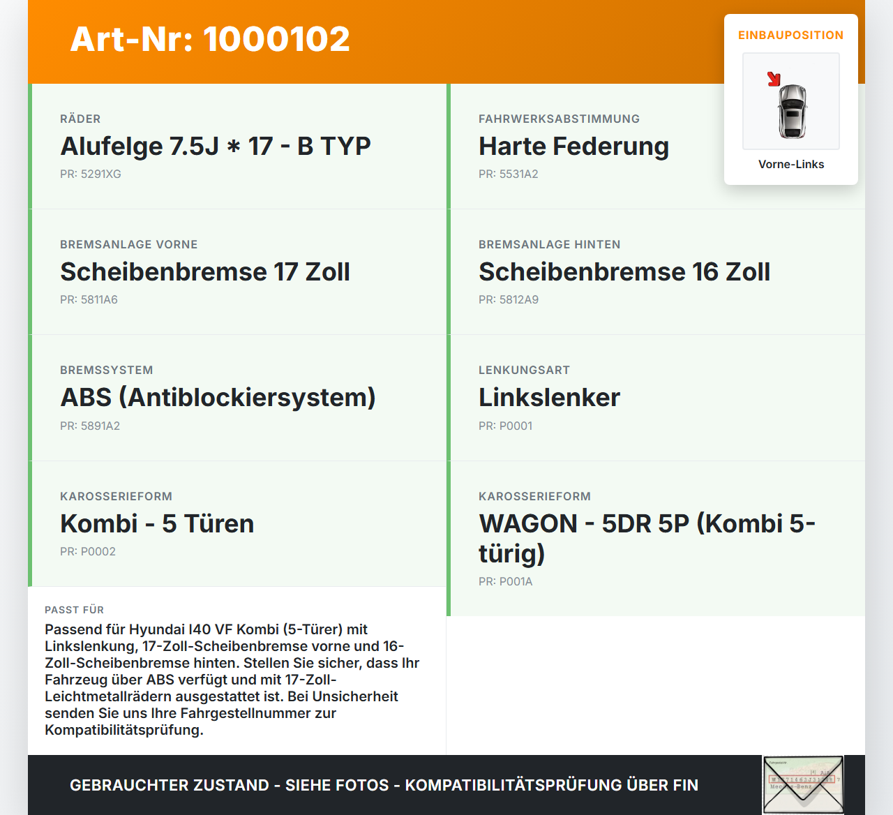 Hyundai I40 VF 12-19 CRDi 1,7 85KW Bremssattel Bremszange Vorne Links Hyundai I40 VF 12-19 09.07.2014 58110-3Z700... Vorschau 3