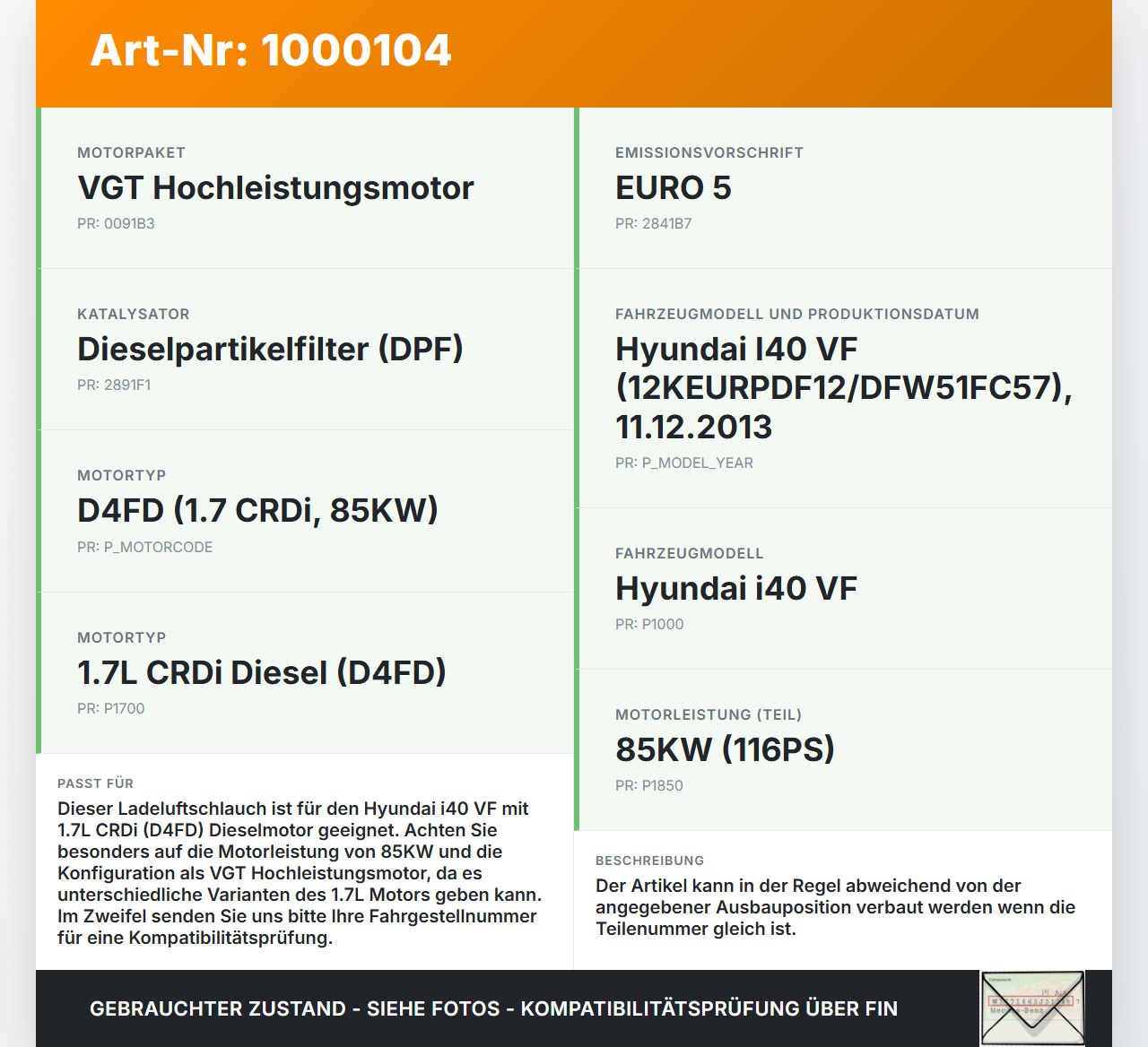 Hyundai I40 VF 12-19 CRDi 1,7 85KW Ansaugrohr Ladeluftschlauch Luftschlauch Pos.2 Hyundai I40 VF 12-19 09.07.2014... Vorschau 3