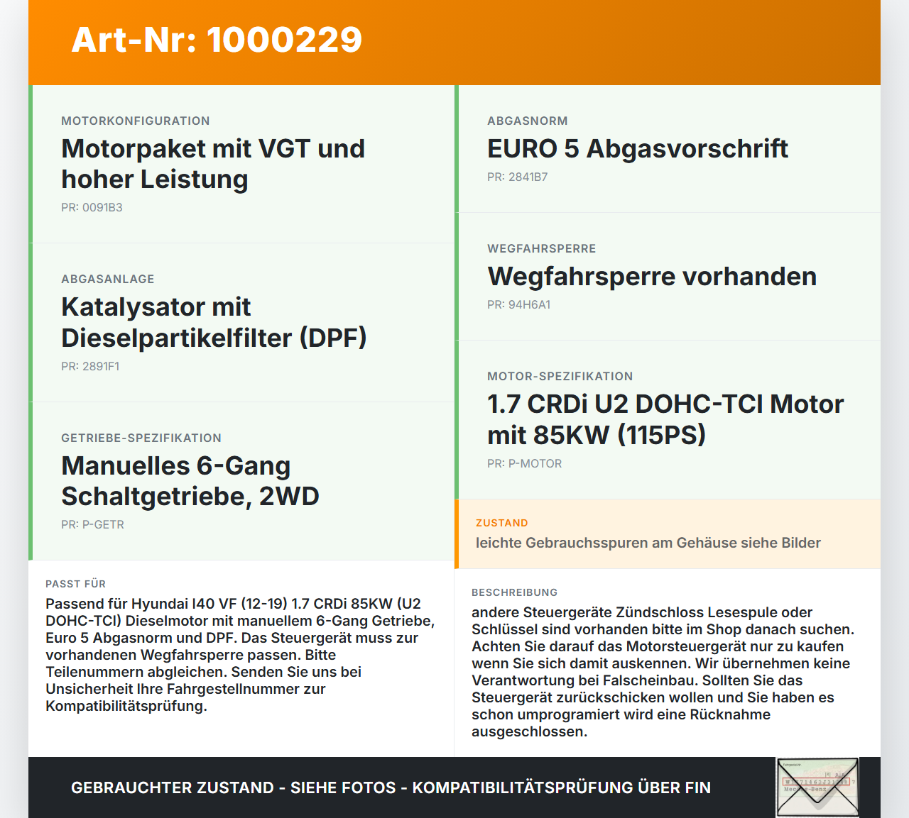Hyundai I40 VF 12-19 CRDi 1,7 85KW Steuergerät ECU für Motor Motorsteuergerät Hyundai I40 VF 12-19 09.07.2014... Vorschau 3