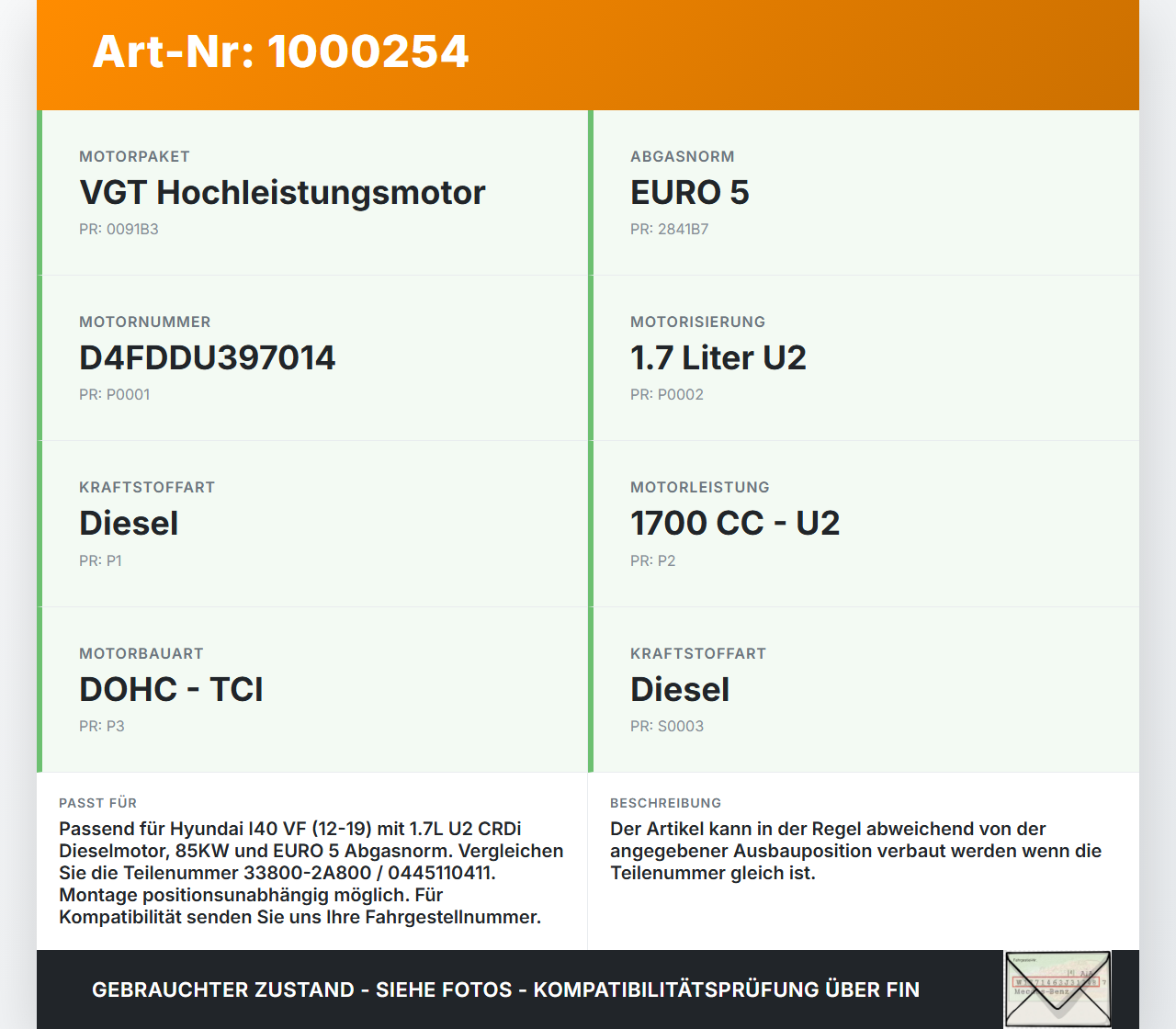 Hyundai I40 VF 12-19 CRDi 1,7 85KW Injektor Einspritzdüse Zyl.2 Hyundai I40 VF 12-19 09.07.2014 338002A800... Vorschau 3
