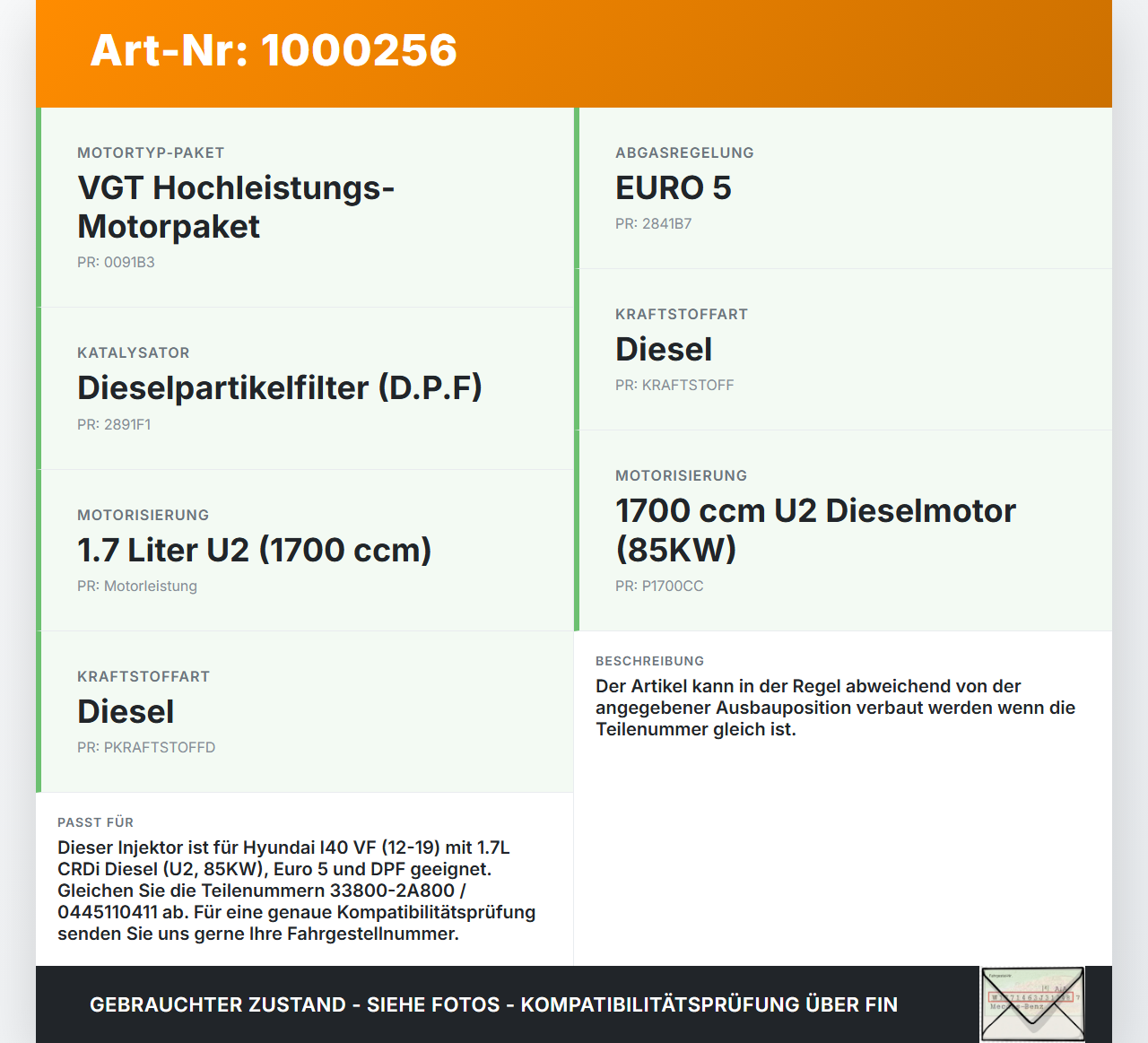Hyundai I40 VF 12-19 CRDi 1,7 85KW Injektor Einspritzdüse Zyl.3 Hyundai I40 VF 12-19 09.07.2014 338002A800... Vorschau 3