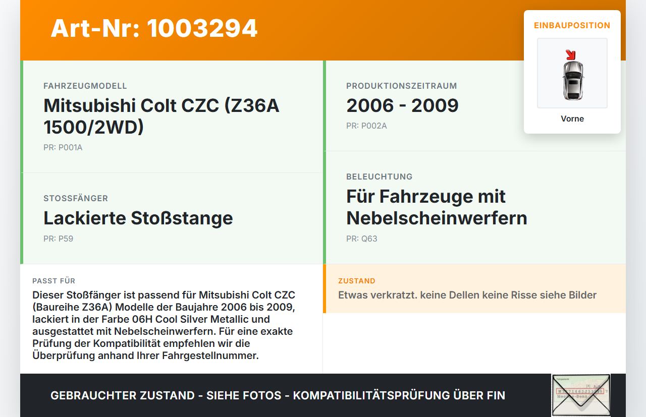 Mitsubishi Colt CZC 06-09 Stoßstange Stoßfänger Frontschürze Vorne 06H Mitsubishi Colt CZC 06-09 28.03.2007... Vorschau 3