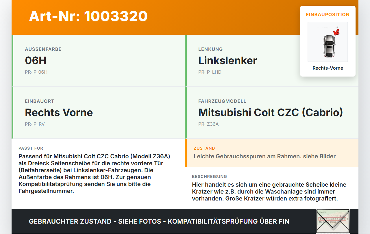 Mitsubishi Colt CZC 06-09 Cabrio RV Dreieck Seitenscheibe Türscheibe Rechts Vorne Mitsubishi Colt CZC 06-09... Vorschau 3