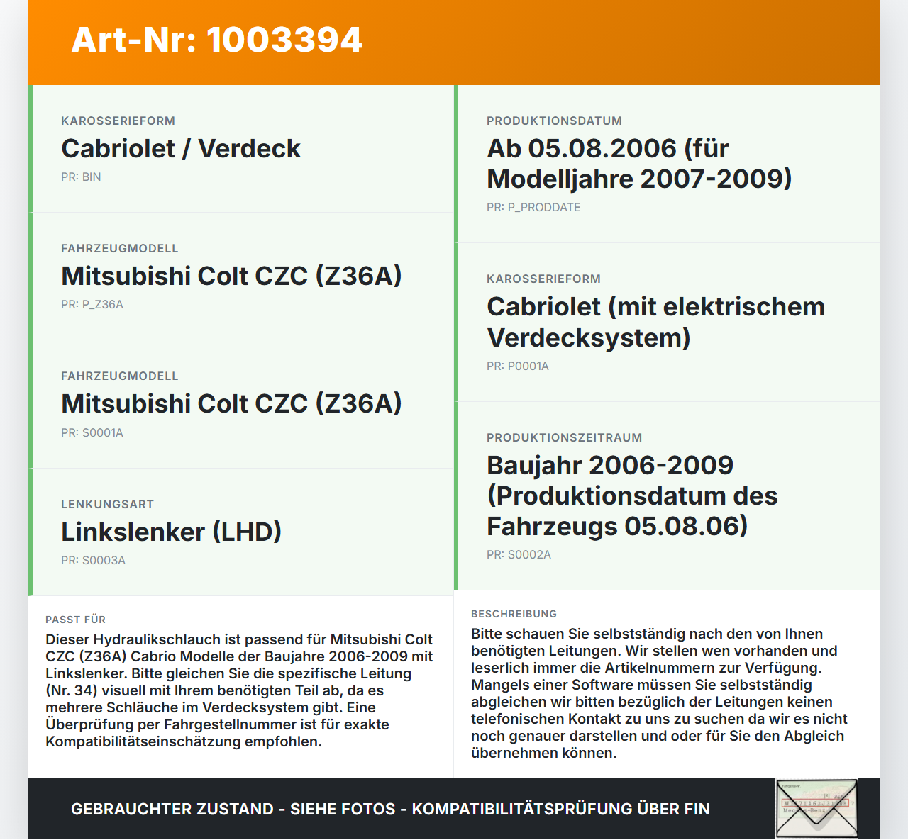 Mitsubishi Colt CZC 06-09 Cabrio Hydraulik Schlauch Leitung 34 für Verdeck Mitsubishi Colt CZC 06-09 28.03.2007... Vorschau 3
