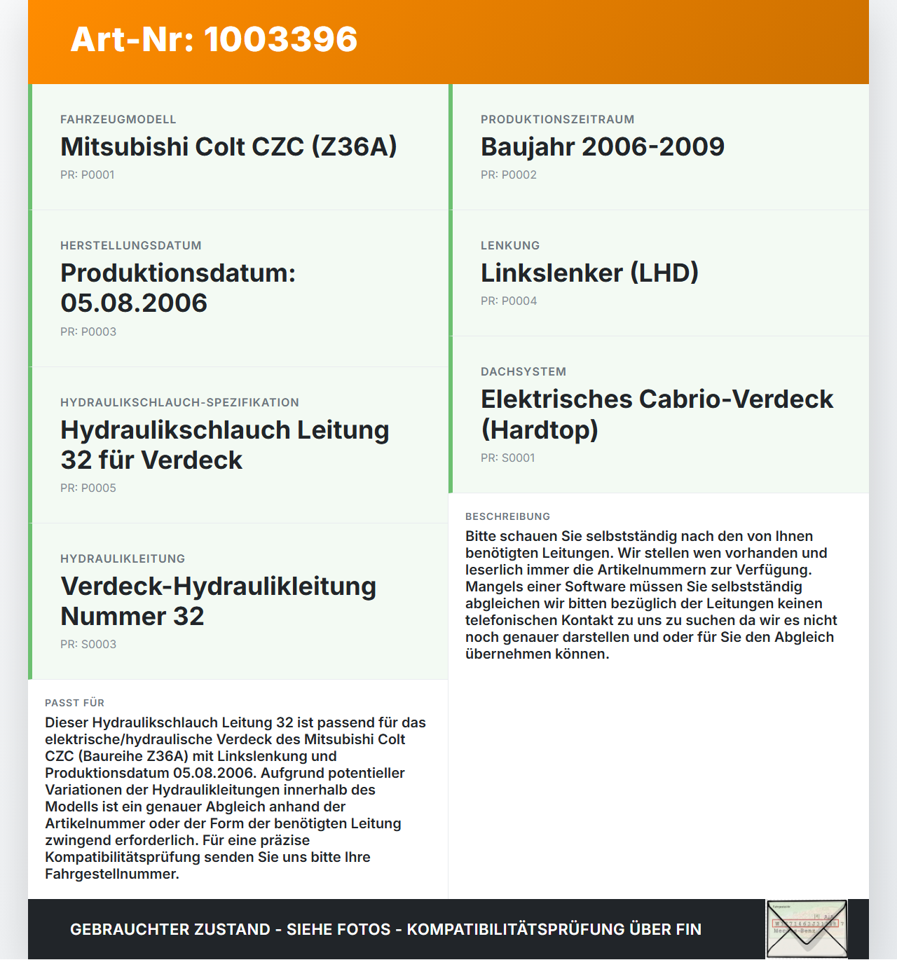 Mitsubishi Colt CZC 06-09 Cabrio Hydraulik Schlauch Leitung 32 für Verdeck Mitsubishi Colt CZC 06-09 28.03.2007... Vorschau 3