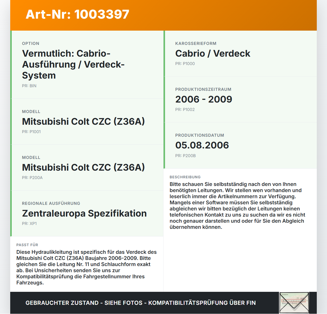 Mitsubishi Colt CZC 06-09 Cabrio Hydraulik Schlauch Leitung 11 für Verdeck Mitsubishi Colt CZC 06-09 28.03.2007... Vorschau 3