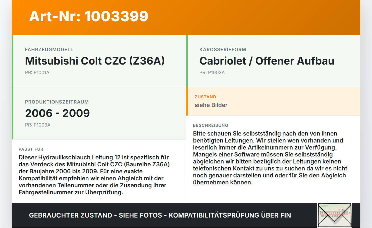 Mitsubishi Colt CZC 06-09 Cabrio Hydraulik Schlauch Leitung 12 für Verdeck Mitsubishi Colt CZC 06-09 28.03.2007... Vorschau 3