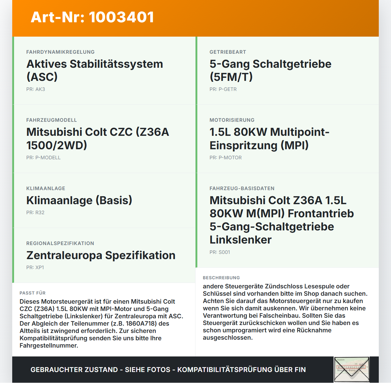 Mitsubishi Colt CZC 06-09 1,5 80KW Steuergerät ECU für Motor Motorsteuergerät Mitsubishi Colt CZC 06-09 28.03.2007... Vorschau 3