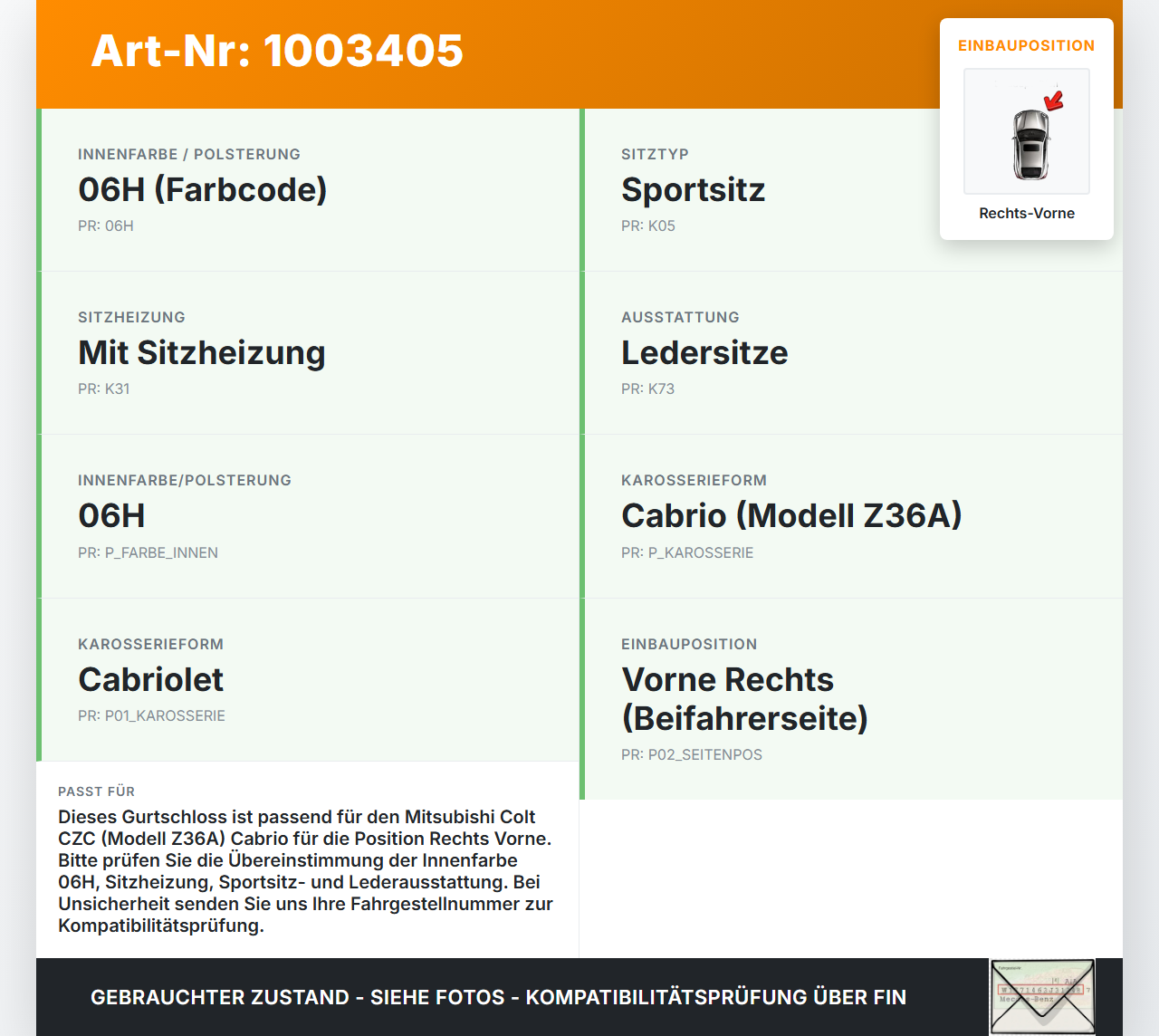 Mitsubishi Colt CZC 06-09 Cabrio Gurtschloss Rechts Vorne Mitsubishi Colt CZC 06-09 28.03.2007 A4548600385... Vorschau 3