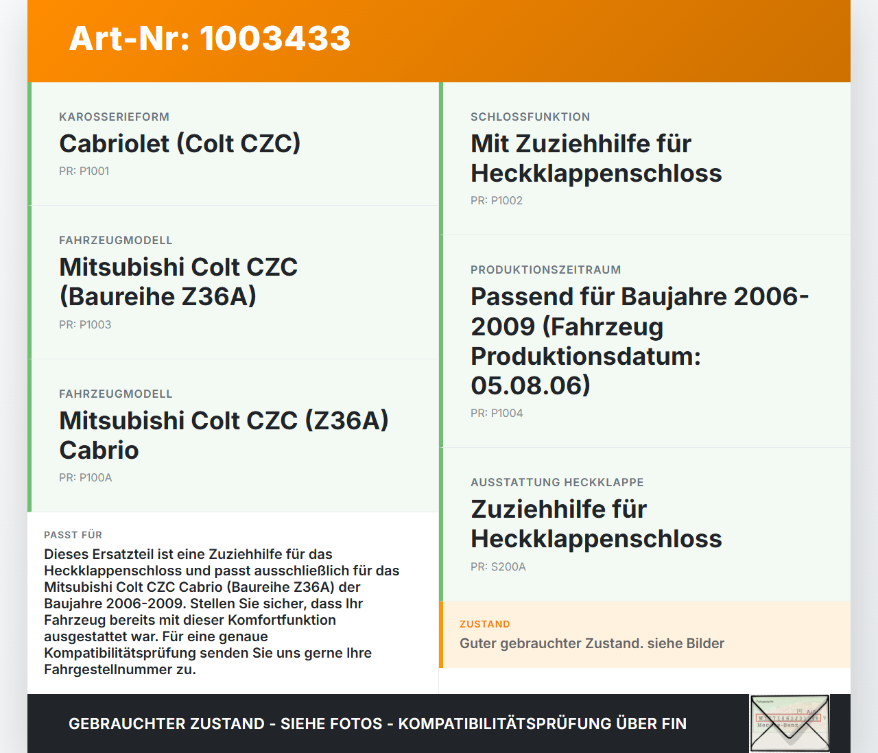 Mitsubishi Colt CZC 06-09 Cabrio Zuziehhilfe für Schloss Heckklappe Heckklappenschloss Mitsubishi Colt CZC 06-09... Vorschau 3