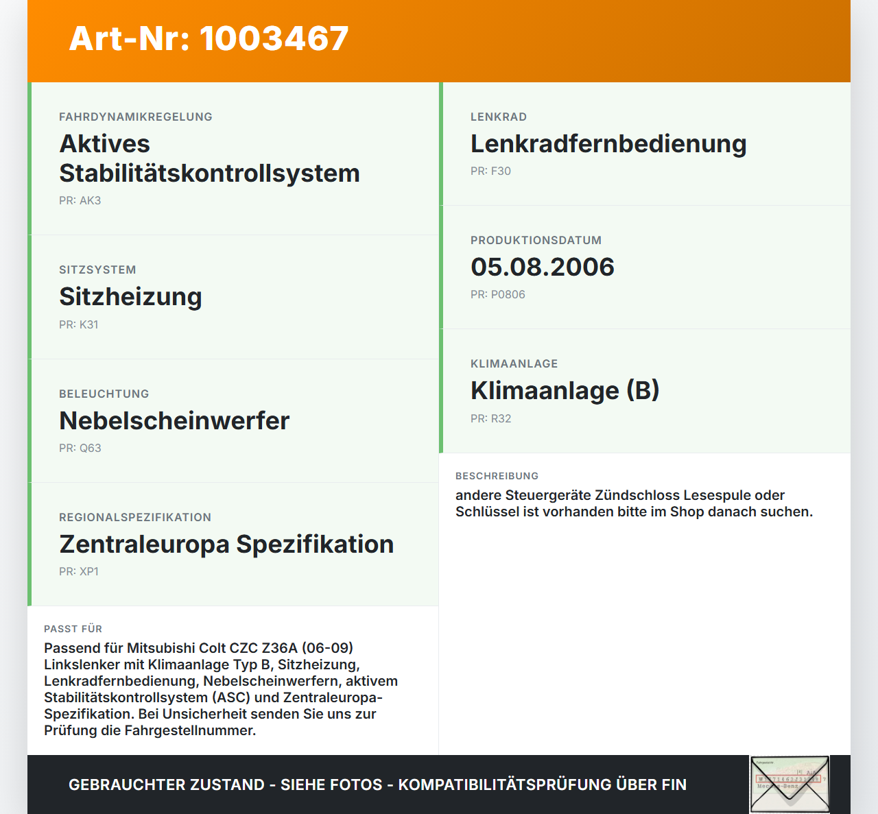 Mitsubishi Colt CZC 06-09 Komfortsteuergerät Steuergerät Karosserie Mitsubishi Colt CZC 06-09 28.03.2007 8637A171... Vorschau 3