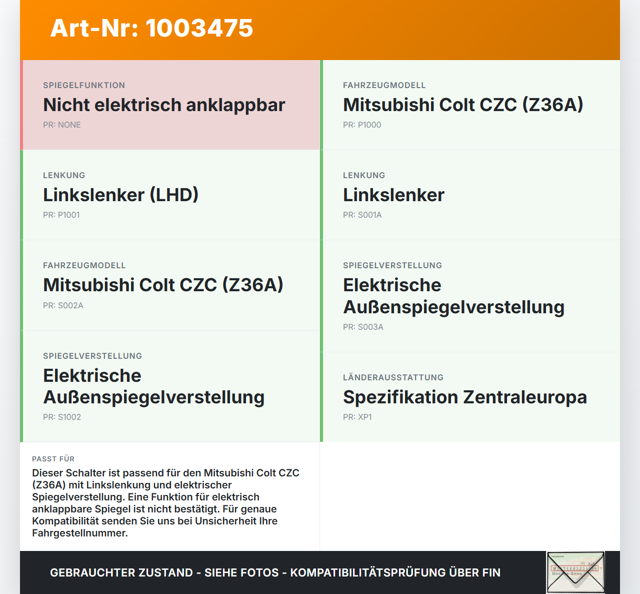 Mitsubishi Colt CZC 06-09 Schalter für Spiegelverstellung Außenspiegel Mitsubishi Colt CZC 06-09 28.03.2007... Vorschau 3