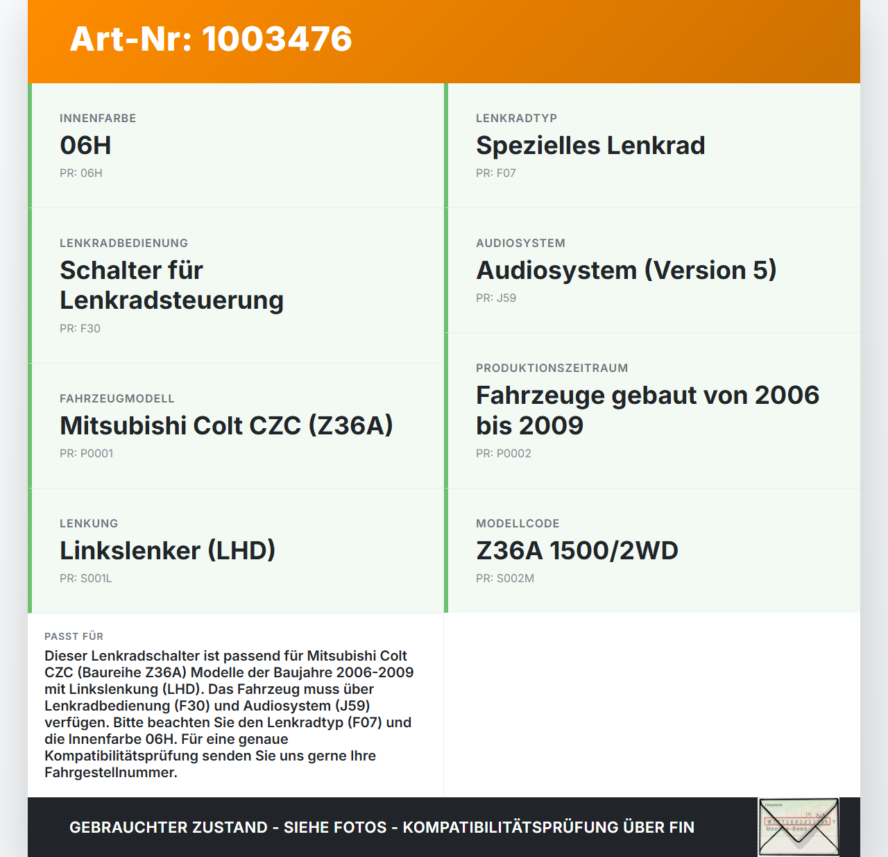 Mitsubishi Colt CZC 06-09 Lenkradschalter Multifunktionstasten Schalter Mitsubishi Colt CZC 06-09 28.03.2007 gebraucht Vorschau 3