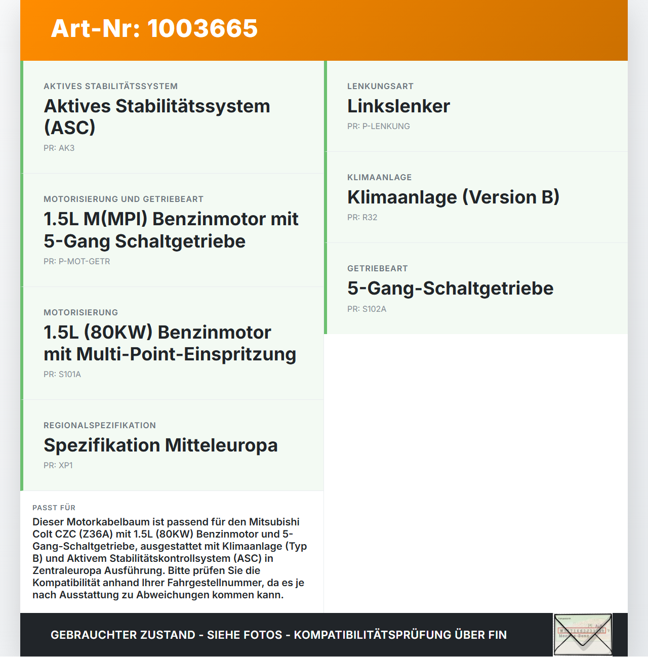 Mitsubishi Colt CZC 06-09 1,5 80KW Kabelbaum Motorkabelbaum Leitungssatz für Motor Mitsubishi Colt CZC 06-09... Vorschau 3