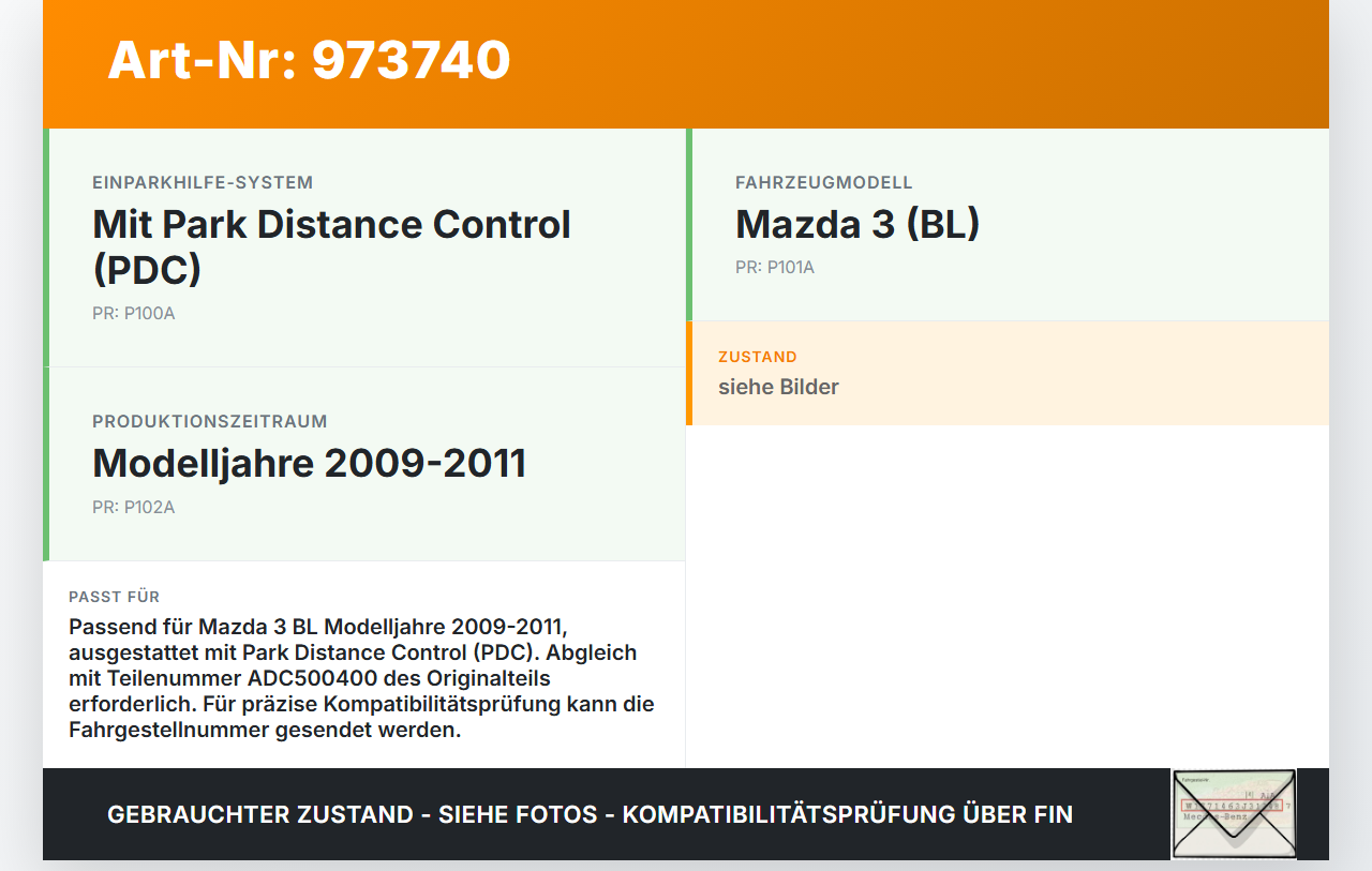 Mazda 3 BL 09-11 Steuergerät ECU Modul SG Einparkhilfe PDC SG Mazda 3 BL 09-11 01.10.2011 ADC500400 gebraucht Vorschau 3