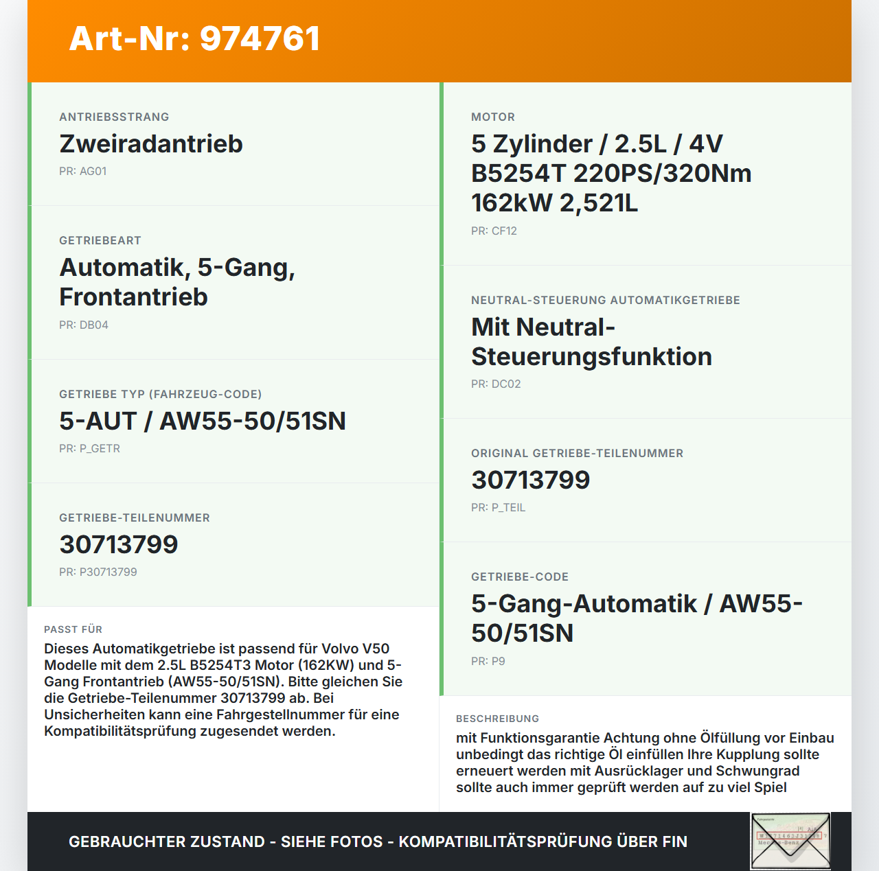 Volvo V50 MW 545 04-10 2,5 162KW Autom AW55-50/51SN Schaltgetriebe Getriebe 55-51SN Volvo V50 MW 545 04-10... Vorschau 3