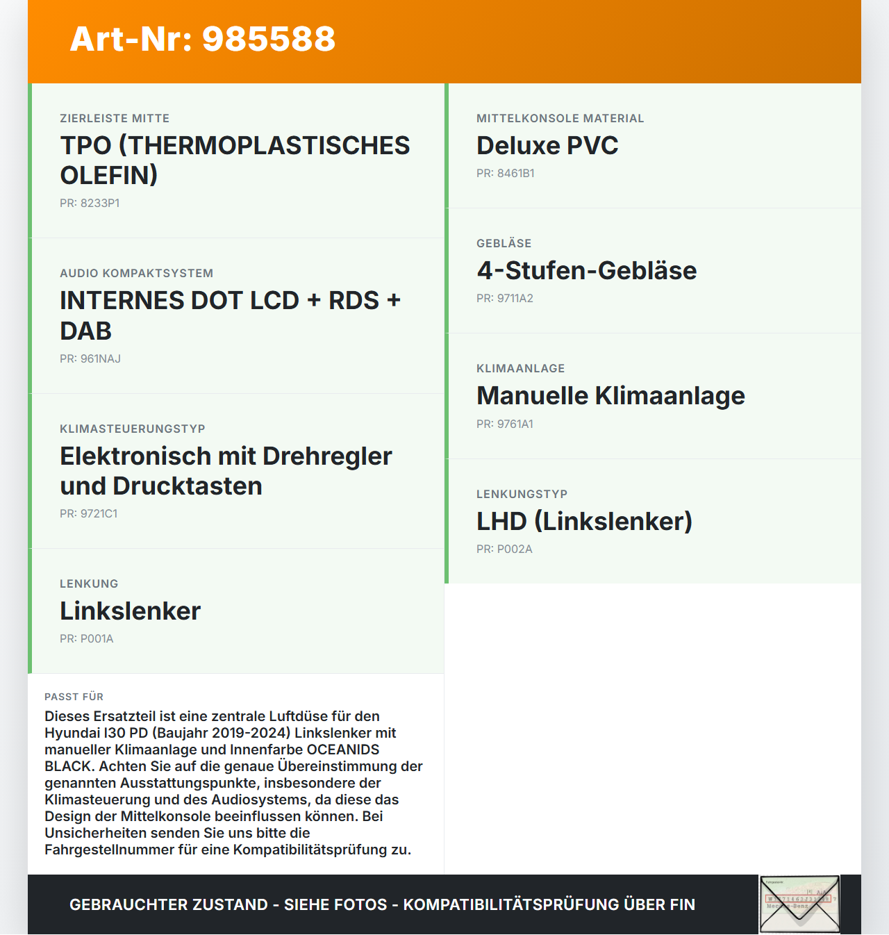 Hyundai I30 PD 19-24 Luftdusche Luftdüse Mitte Hyundai I30 PD 19-24 08.07.2021 97401-G4AAQPMP gebraucht Vorschau 3