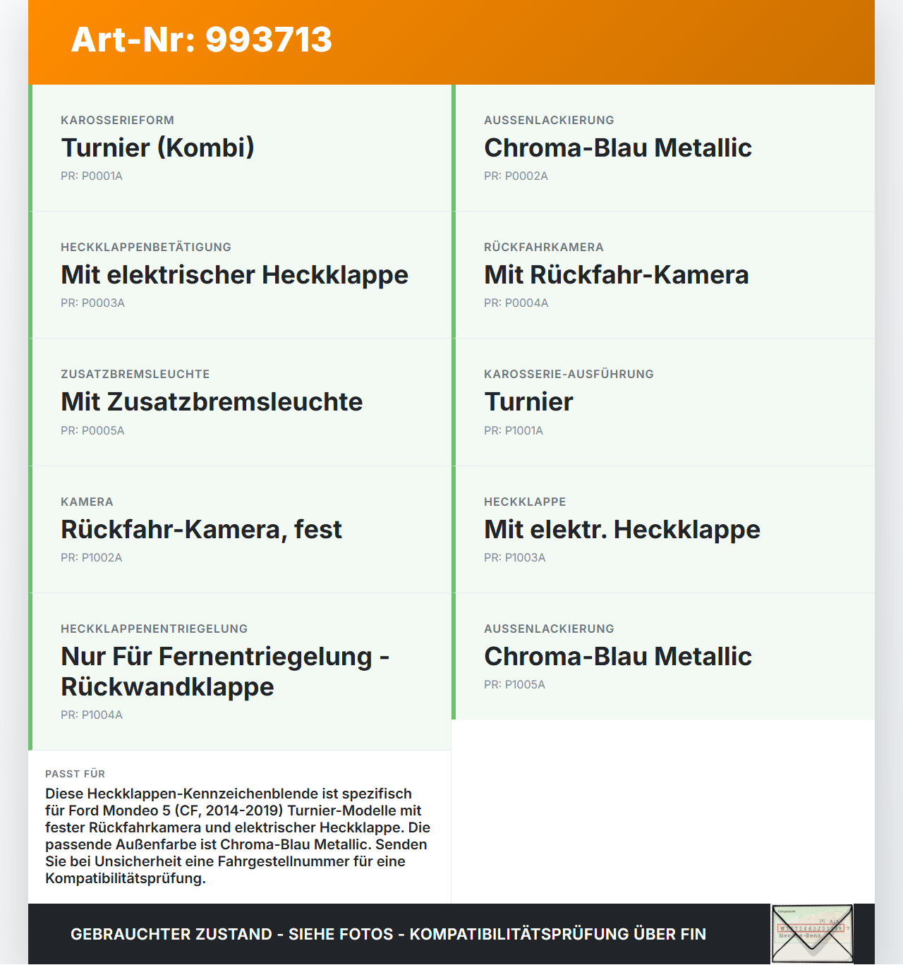 Ford Mondeo 5 V CF 14-19 Kombi Verkleidung für Heckklappe Kennzeichenblende Ford Mondeo 5 V CF 14-19 15.10.2019... Vorschau 3