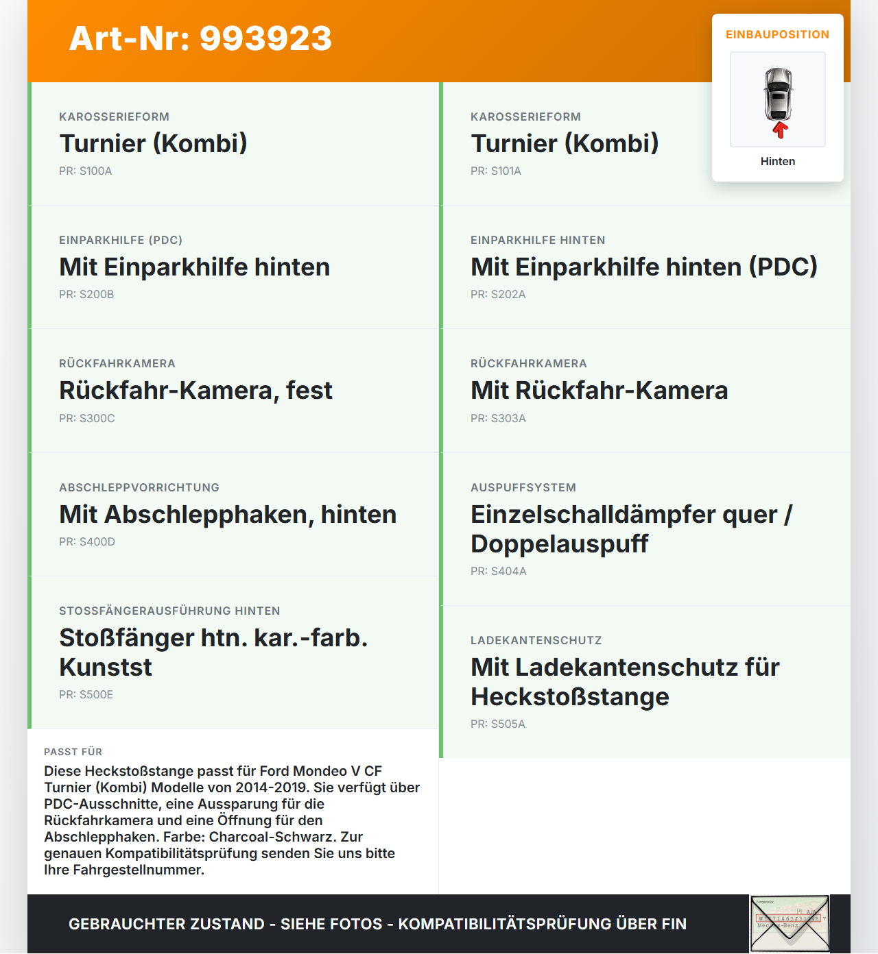 Ford Mondeo 5 V CF 14-19 Kombi Stoßstange Stoßfänger Hinten VJ Ford Mondeo 5 V CF 14-19 15.10.2019... Vorschau 3