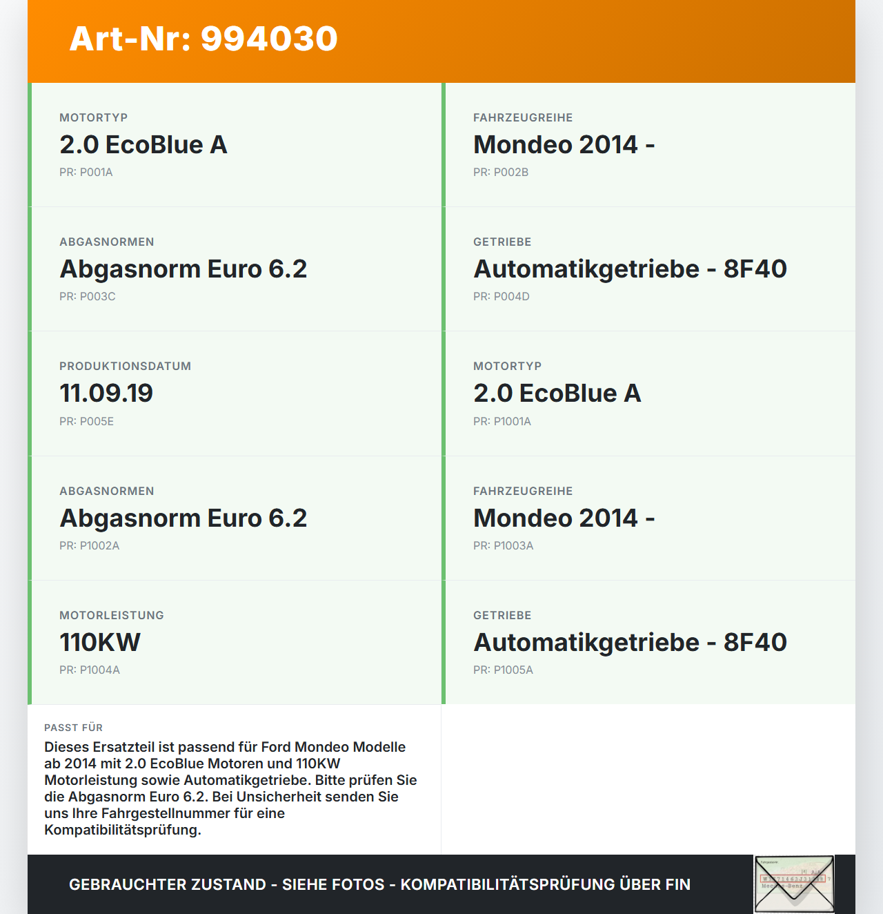 Ford Mondeo 5 V CF 14-19 2,0 110KW Unterdruckpumpe Vakuumpumpe Ford Mondeo 5 V CF 14-19 15.10.2019 HG9Q-2A451-AD... Vorschau 3
