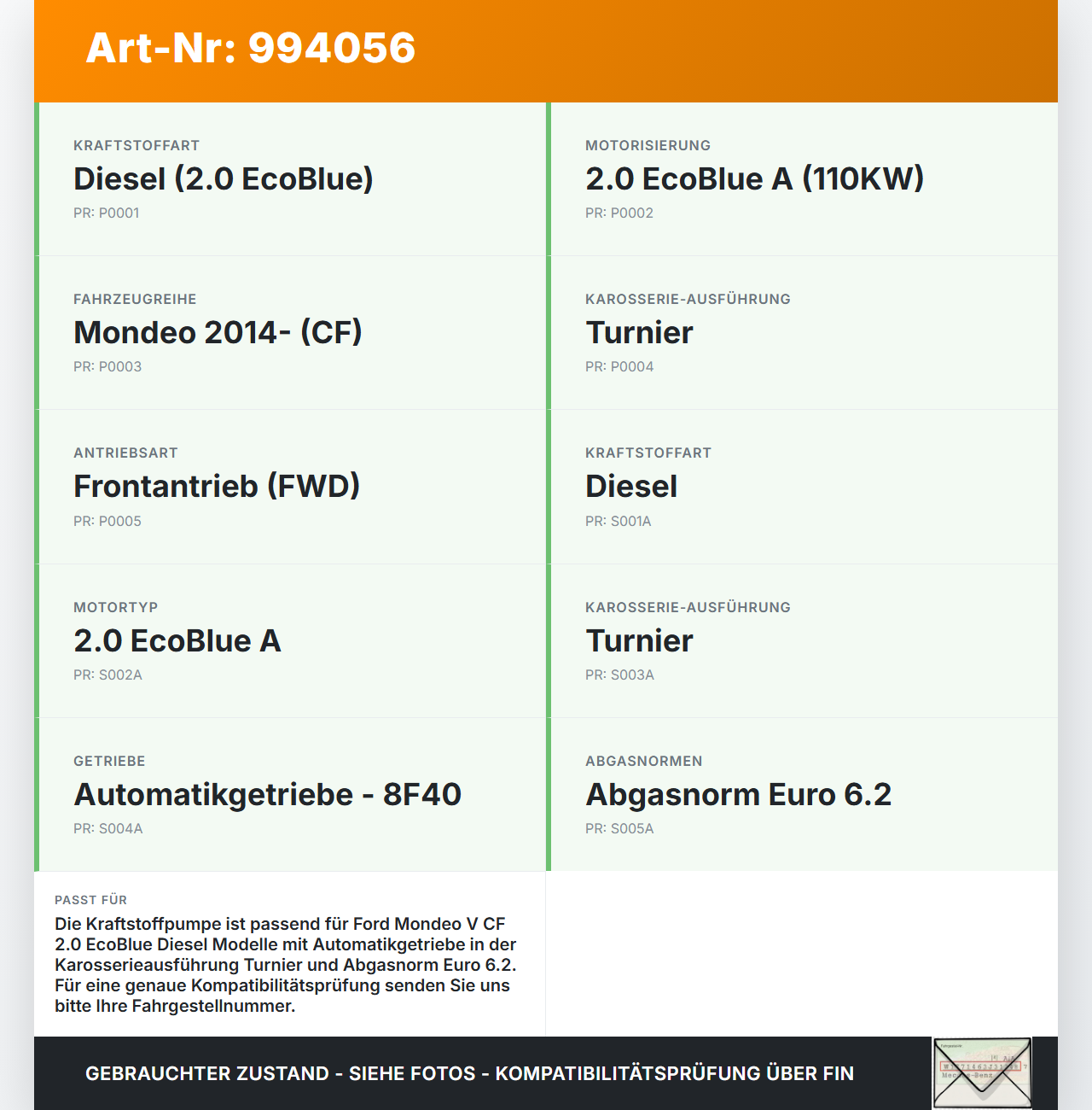Ford Mondeo 5 V CF 14-19 2,0 110KW Kraftstoffpumpe Kraftstoff Förderpumpe Tankgeber Ford Mondeo 5 V CF 14-19... Vorschau 3
