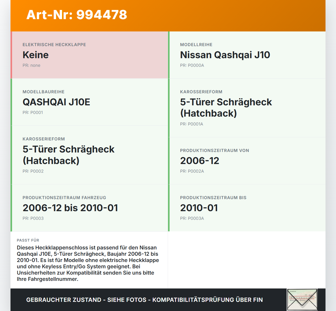 Nissan Qashqai J10 07-10 +0 Schloss f. Heckklappe Heckklappenschloss Verriegelung Nissan Qashqai J10 07-10... Vorschau 3
