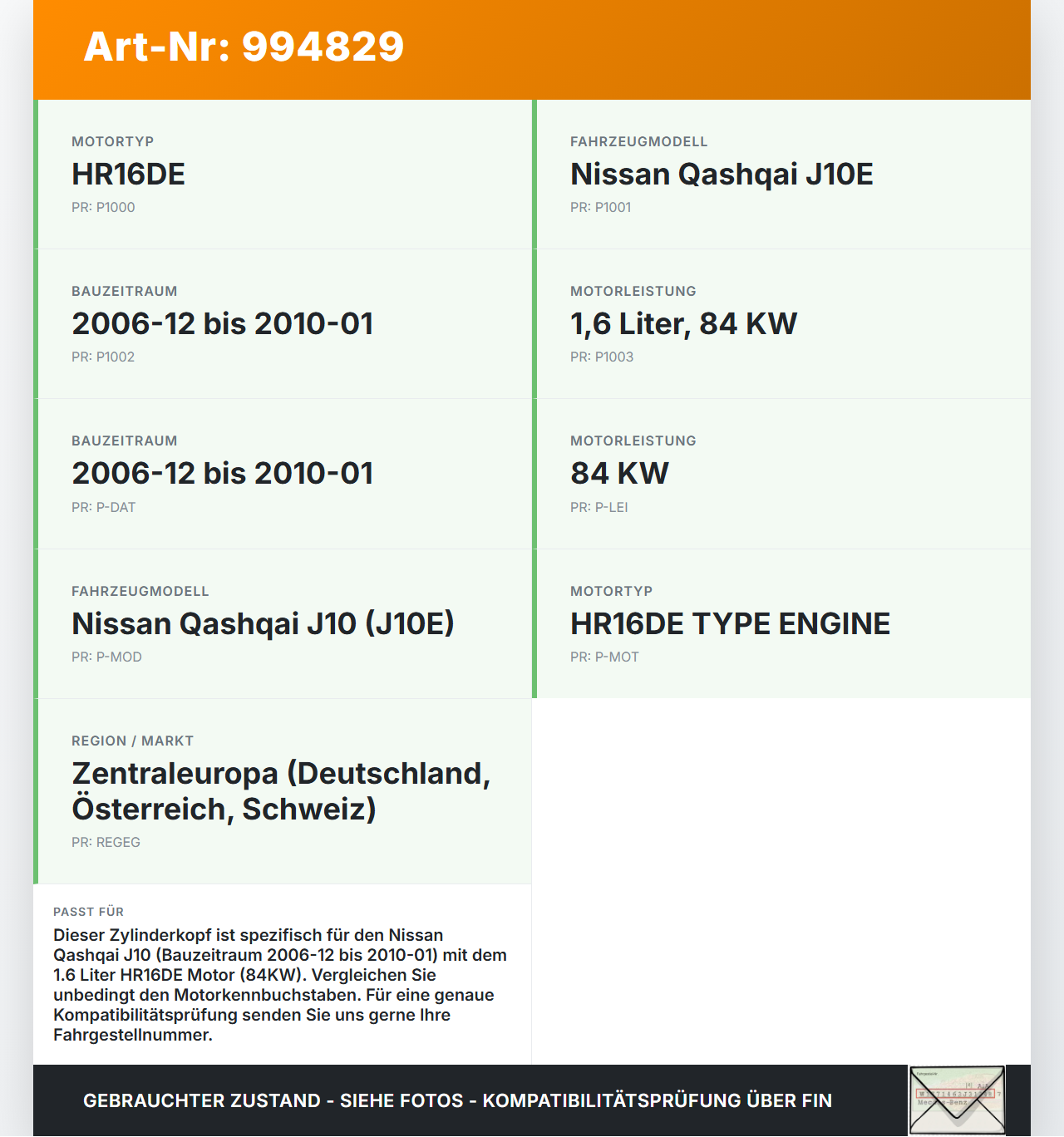 Nissan Qashqai J10 07-10 1,6 84KW HR16DE.F5 Zylinderkopf Motor Zylinder Kopf Nissan Qashqai J10 07-10 30.06.2009... Vorschau 3
