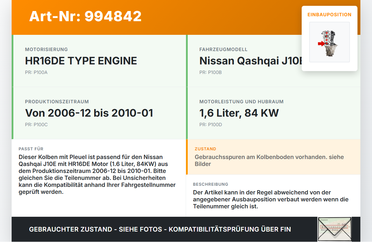Nissan Qashqai J10 07-10 1,6 84KW HR16DE.F5 Kolben mit Pleuel B Pleuelstange Nissan Qashqai J10 07-10 30.06.2009... Vorschau 3