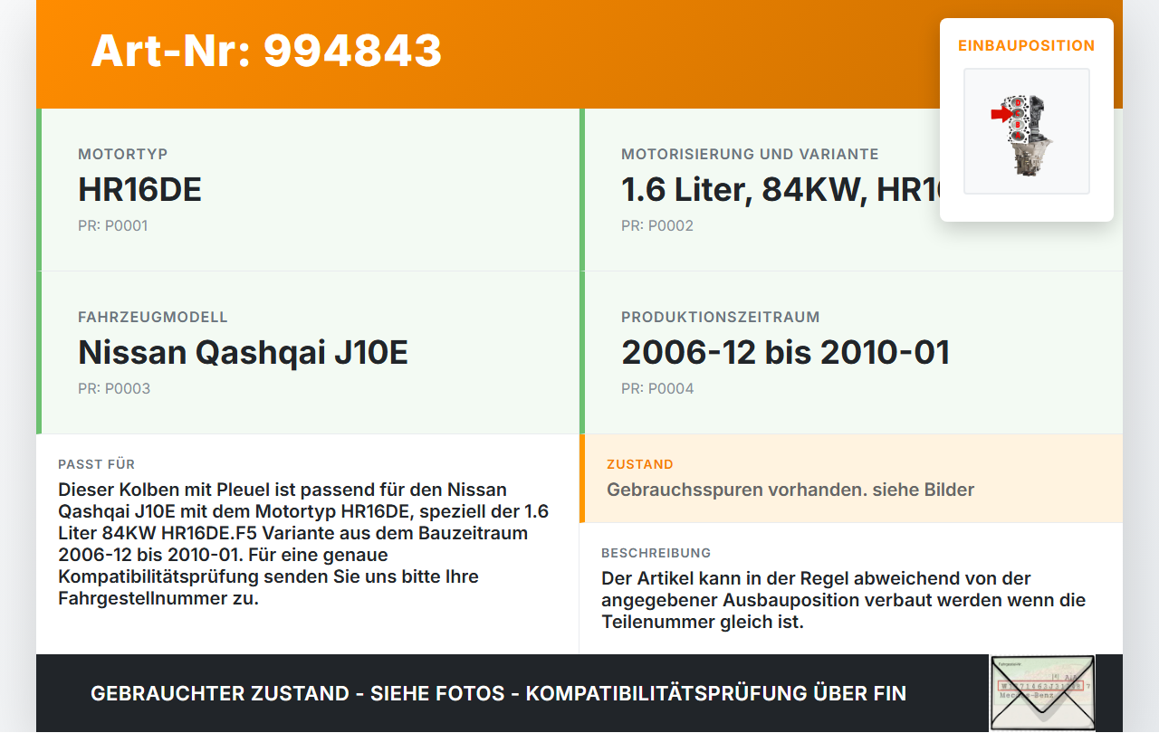 Nissan Qashqai J10 07-10 1,6 84KW HR16DE.F5 Kolben mit Pleuel Pleuelstange Motor Nissan Qashqai J10 07-10... Vorschau 3