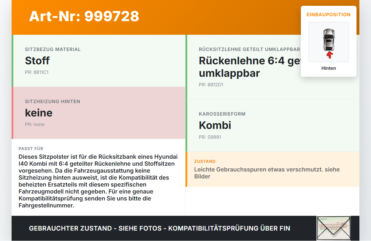 Hyundai I40 VF 12-19 Kombi Sitzbezug Sitzpolster für Rücksitzbank Hinten beheizt Hyundai I40 VF 12-19 09.07.2014... Vorschau 3