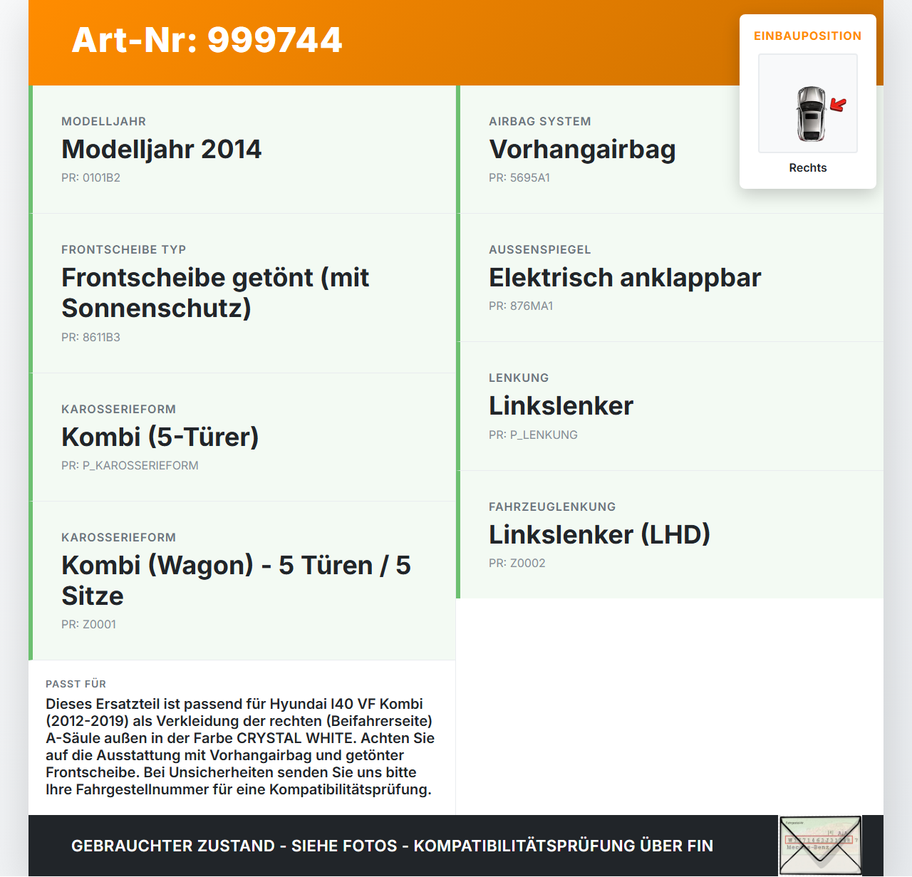 Hyundai I40 VF 12-19 Kombi Verkleidung für A-Säule Rechts aussen PW6 Hyundai I40 VF 12-19 09.07.2014 gebraucht Vorschau 3