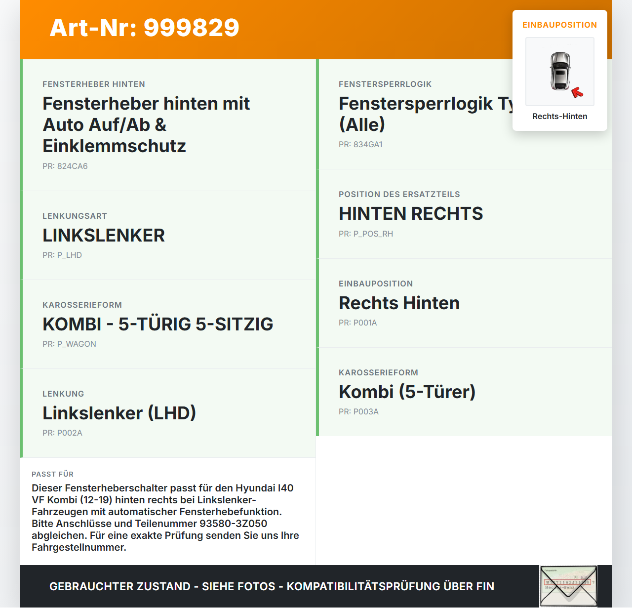Hyundai I40 VF 12-19 Kombi Fensterheberschalter Schalter Rechts Hinten Hyundai I40 VF 12-19 09.07.2014 935803Z0504X... Vorschau 3
