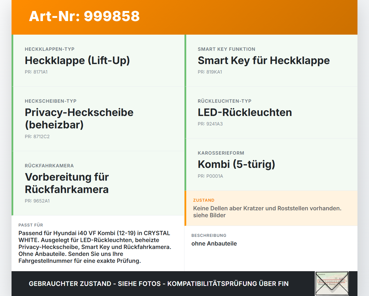 Hyundai I40 VF 12-19 Kombi Heckklappe Kofferraumdeckel PW6 Hyundai I40 VF 12-19 09.07.2014 73700-3Z020 gebraucht Vorschau 3