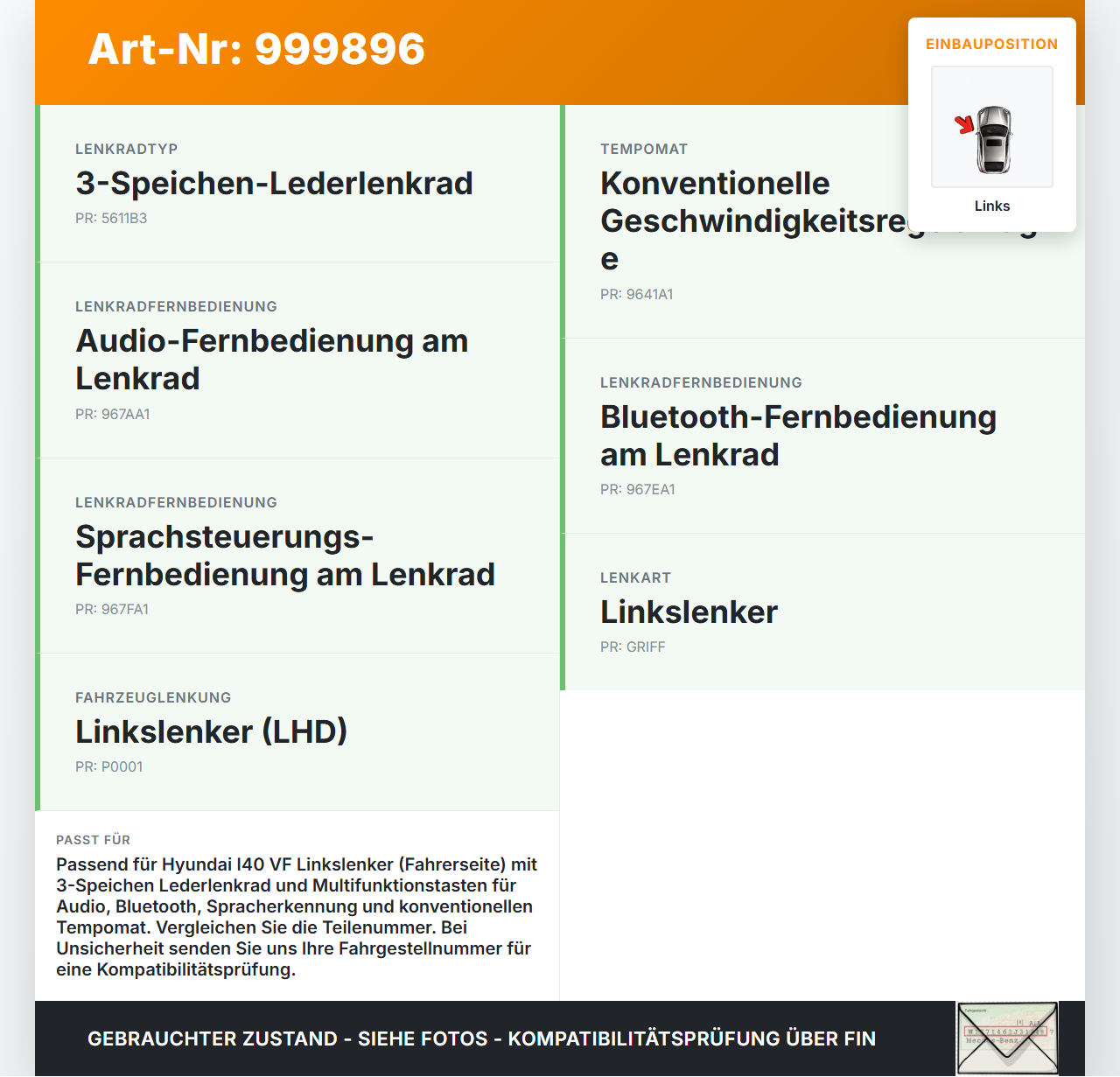Hyundai I40 VF 12-19 Lenkradschalter Multifunktionstasten Schalter für Lenkrad Links Hyundai I40 VF 12-19... Vorschau 3