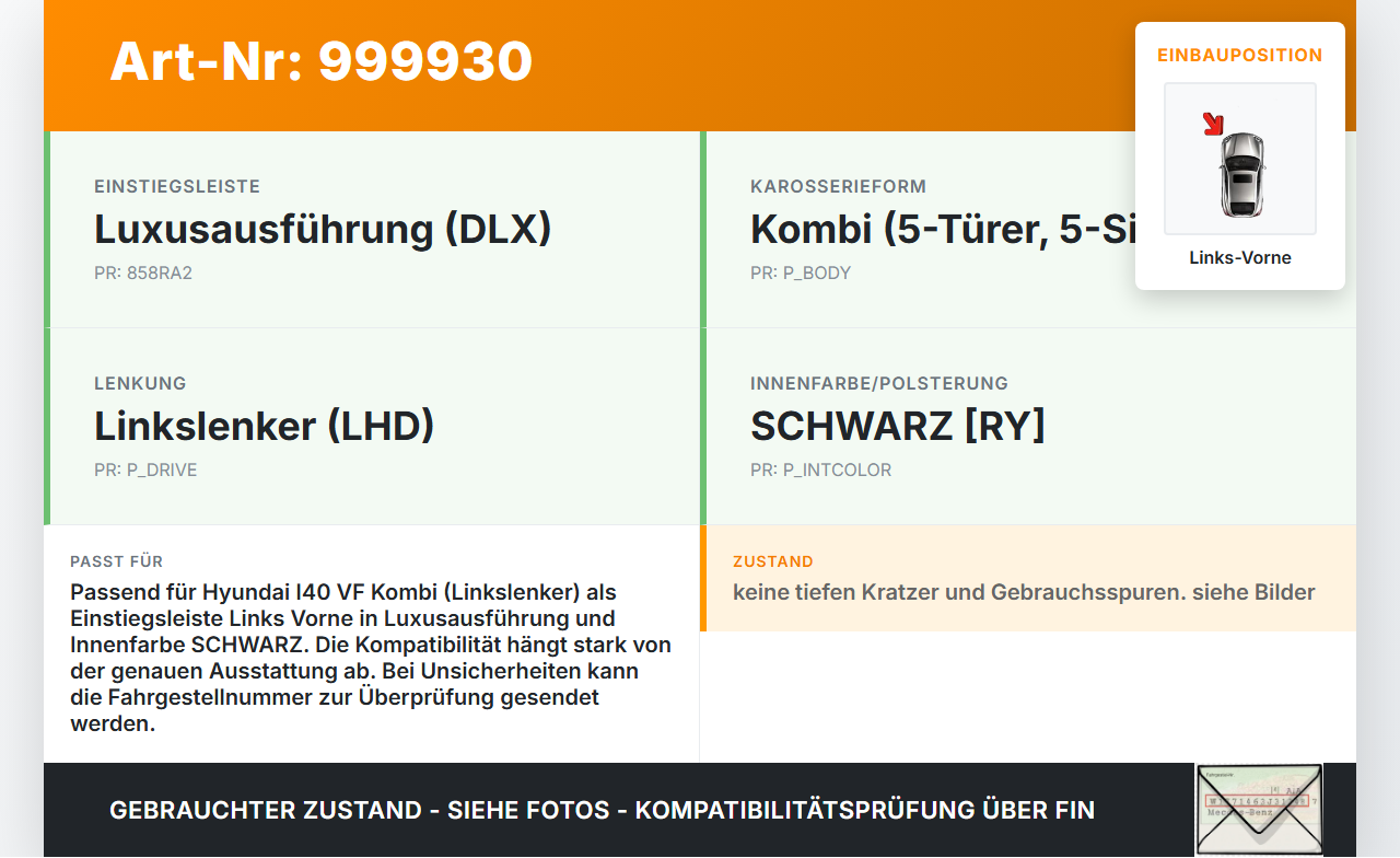 Hyundai I40 VF 12-19 Kombi Einstiegsleiste Links Vorne Hyundai I40 VF 12-19 09.07.2014 gebraucht Vorschau 3